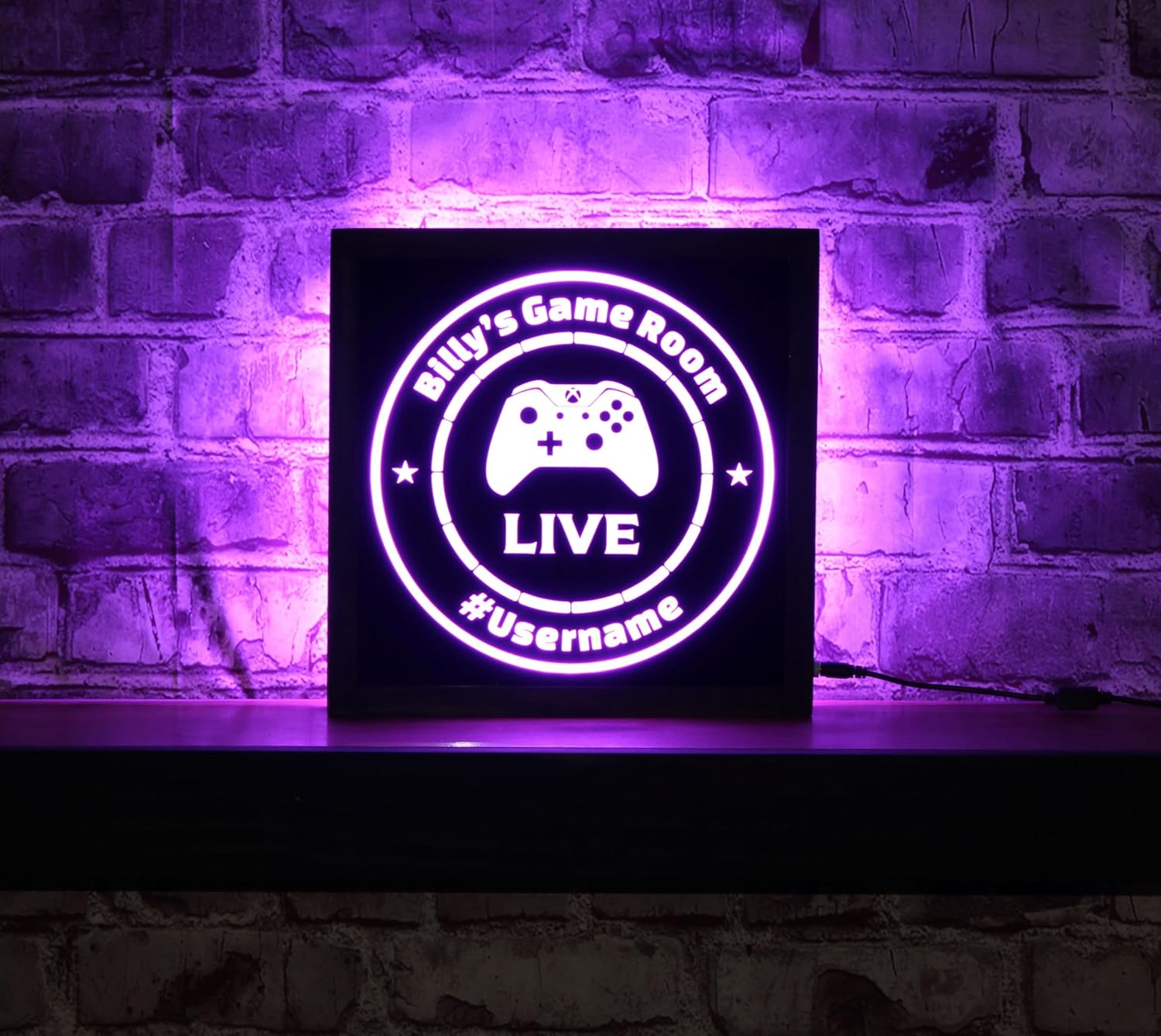 Personalized Gamer Sign LED – Custom Gaming Wall Decor with Controller and LIVE Design – RGB Remote Control Wood Frame – Gaming, or Streaming Decor – 12x12 - by Bones & Smoke Co