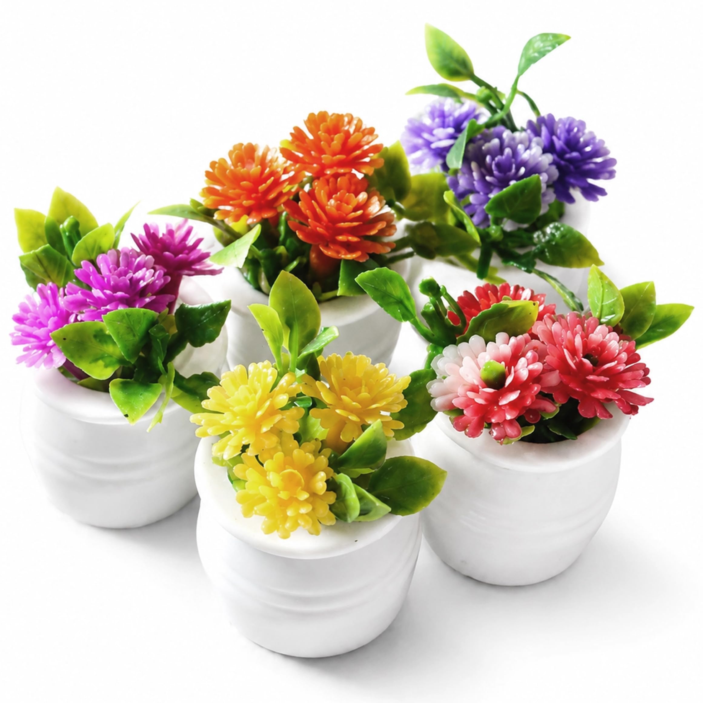 Dollhouse Flowers 5 Pcs Mini Potted Plants Realistic Miniature Plants With Leaf Floral Design