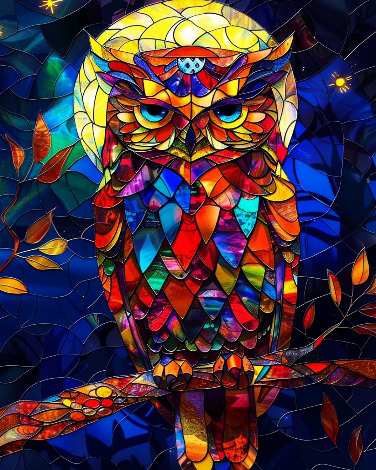 LIUBAISHI Paint by Numbers for Adults, Stained Glass Owl, 40x50 cm Acrylic Canvas Kit