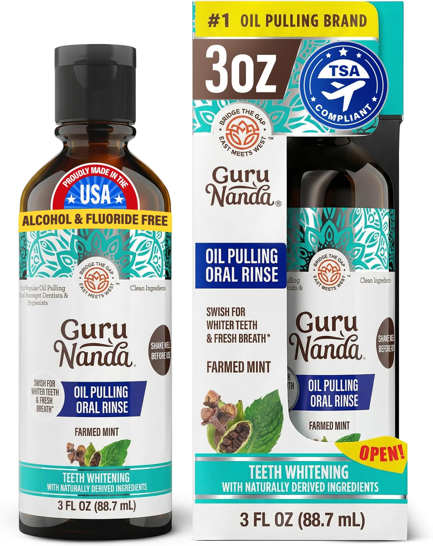 GuruNanda Coconut Oil Pulling with 7 Essential Oils and Vitamin D3, E, K2 (Mickey D), Helps with Fresh Breath, Teeth & Gum Health- Travel Size - 3 oz