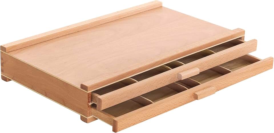 U.S. Art Supply 2-Drawer Artist Tool Supply Box with 5 Compartments per Drawer - Hardwood Art Box for Artist Supplies, Brushes, Pe