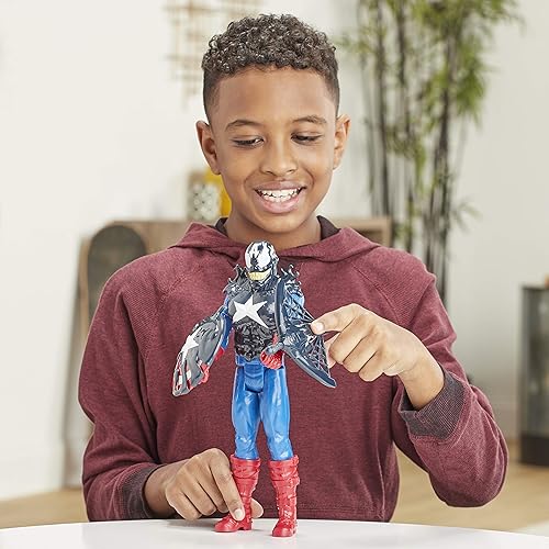 Miniatura 10 de Spider-Man Hasbro E8683 Maximum Venom Titan Hero Venom Capitán América con arrancador, proyectil, 6 accesorios, a partir de 4 años