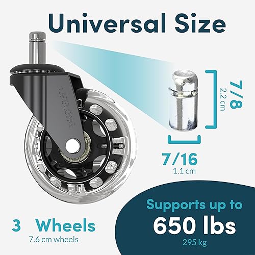 Miniatura 59 de Lifelong Ruedas de repuesto de goma para sillas de oficina, ruedas resistentes de 2 pulgadas para suelos de madera dura y alfombras, juego de 5,