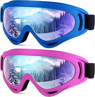Dizywiee 2-Pack Kids Ski & Snowboard Goggles for Youth Teens Boys Girls - Anti-Fog UV400 Helmet Compatible