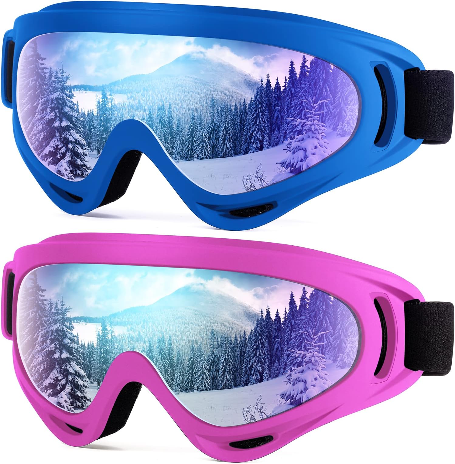 2-Pack Kids Ski Goggles, Snowboard Goggles for Adult Youth Teens Boys & Girls, Winter Snow Sports Goggles