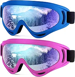 Dizywiee Pacote com 2 óculos de esqui para crianças, óculos de snowboard para adultos, adolescentes, meninos e meninas, óculos de esportes de neve de inverno
