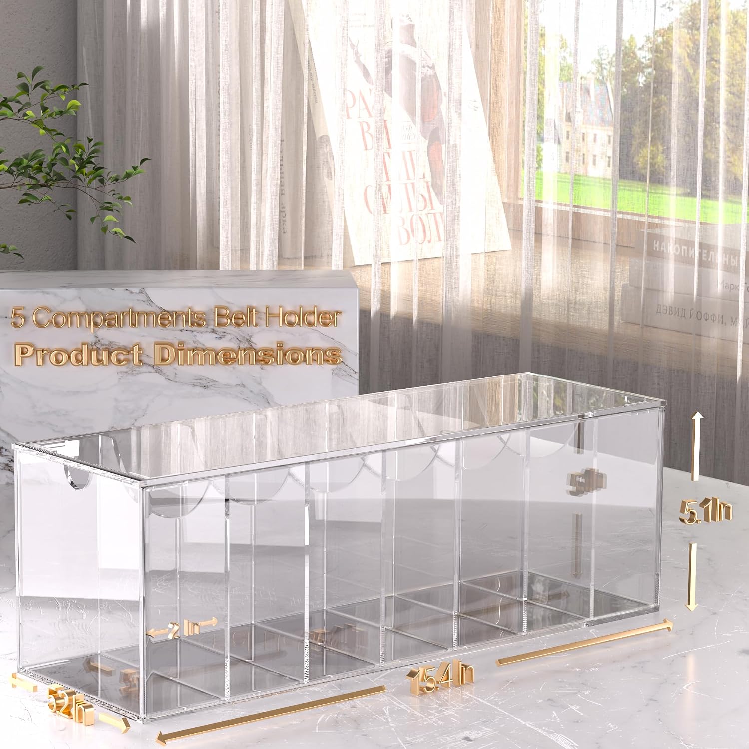 Acrylic Belt Organizer, Clear 7 Compartments with Dust Cover, Belt Storage Holder for Closet, Tie & Bow Tie Display