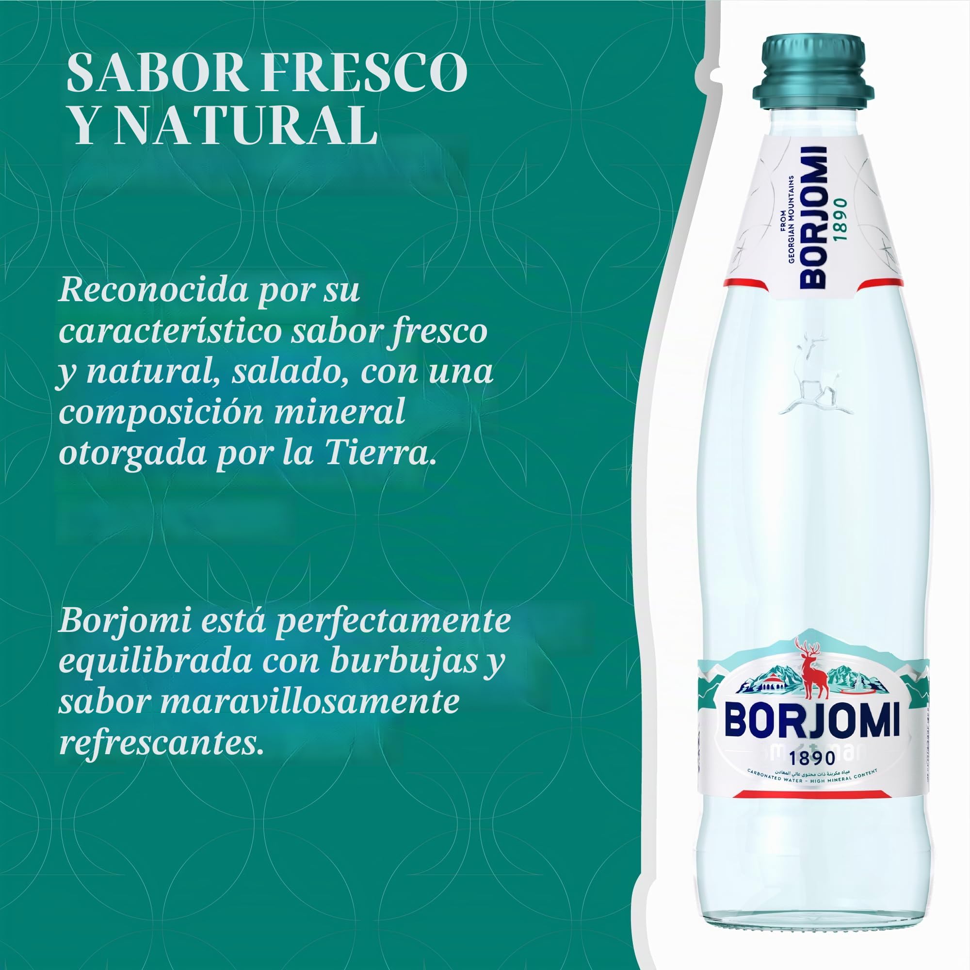 Mineral agua BORJOMI Con gas agua en botella de cristal, 0,5 l [Paquete 12]