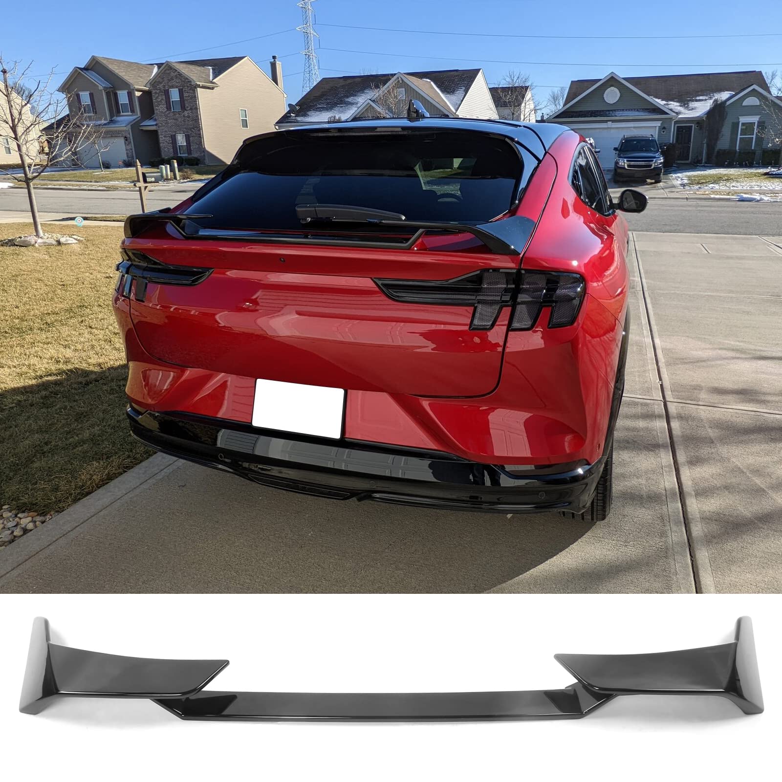 FREEMOTOR802 Rear Trunk Spoiler Wing, Fits 2021-2024 Ford Mustang Mach-E, Gloss Black ABS Plastic 3PCS MID Racing Deck Lid Spoiler Tail Lip Exterior Styling Trim