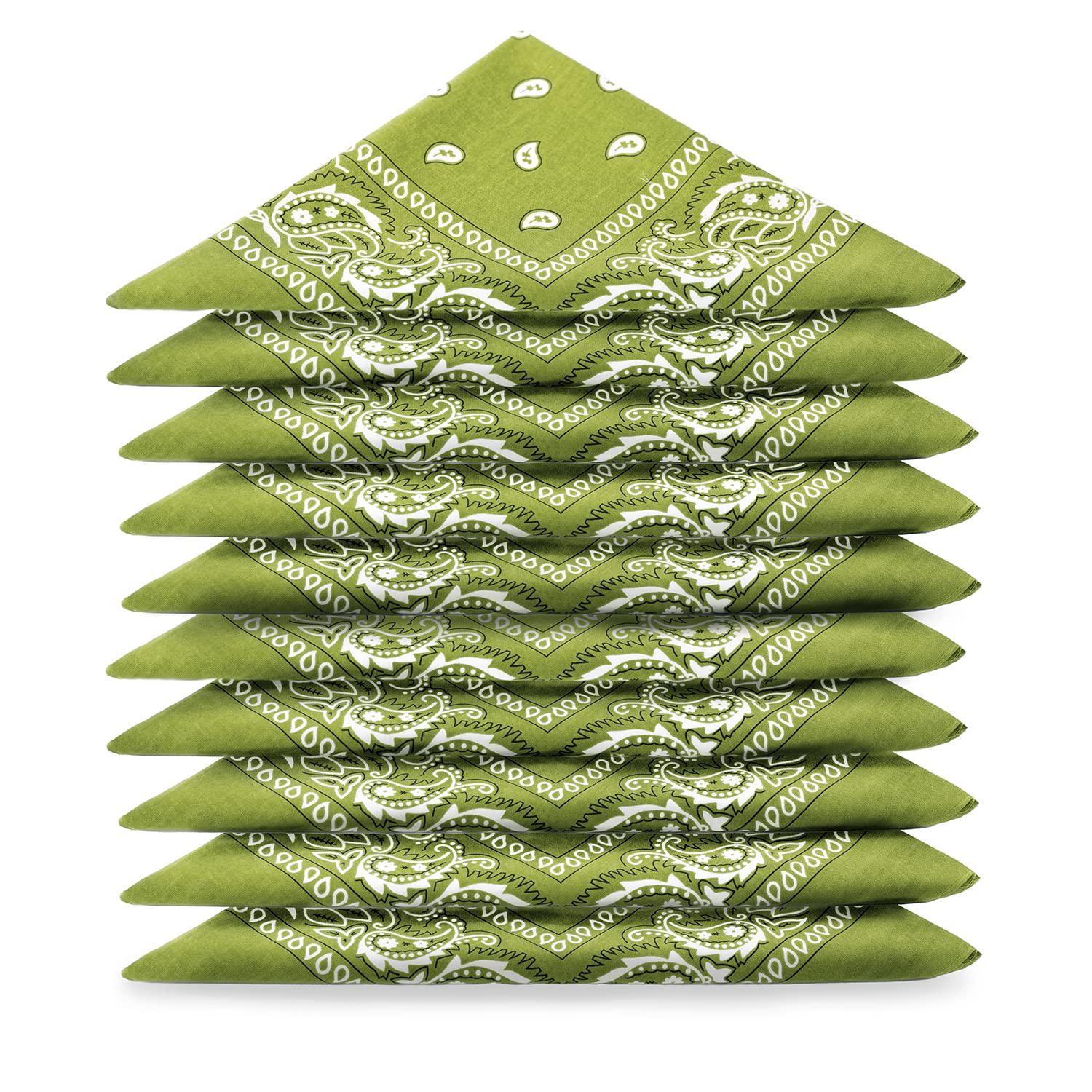 Karl Loven Men's Khaki Green Pack Of 5 Bandanas 100% Cotton Paisley Neckerchief Head Neck Scarf (Pack Of 5, )