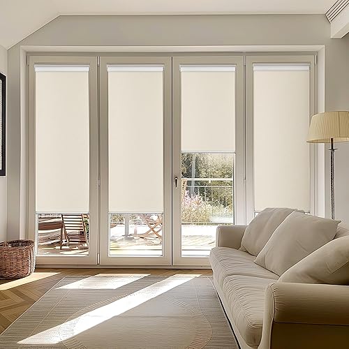 Miniatura 68 de ChrisDowa Persianas enrollables 100% oscurecedoras sin cadena, con tela jacquard a rayas, aislamiento térmico, protección UV, persianas opacas