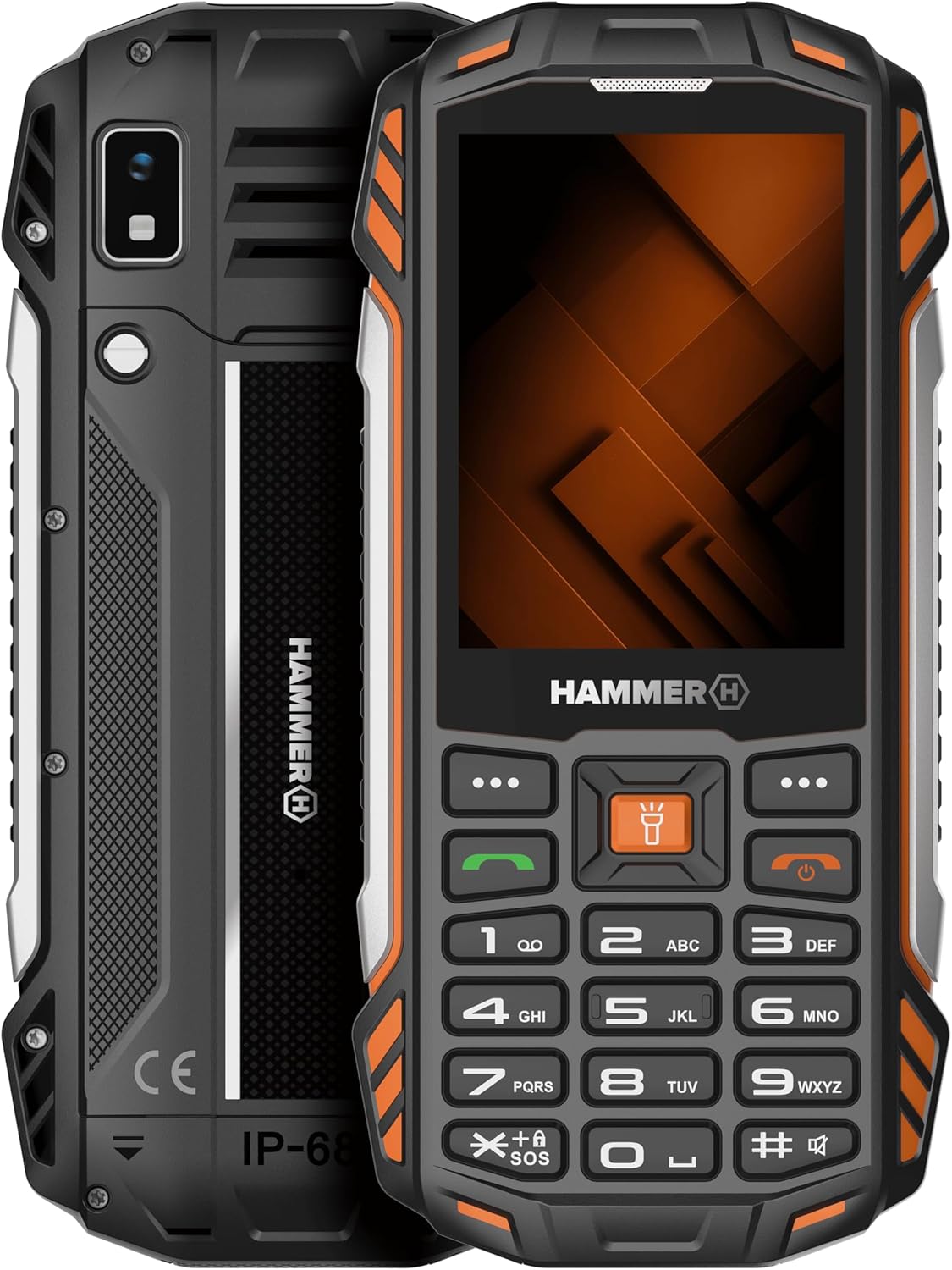 Hammer H Power Plus LTE Outdoor Handy ohne Vertrag, 4000mAh Akku, 128MB Memory, 64MB RAM, 2,8" IPS Display, große Tasten, Taschenlampe, 2 MP Kamera, FM-Radio, USB-C, Dual SIM Nano, Schwarz - Amazon product rated Grade A