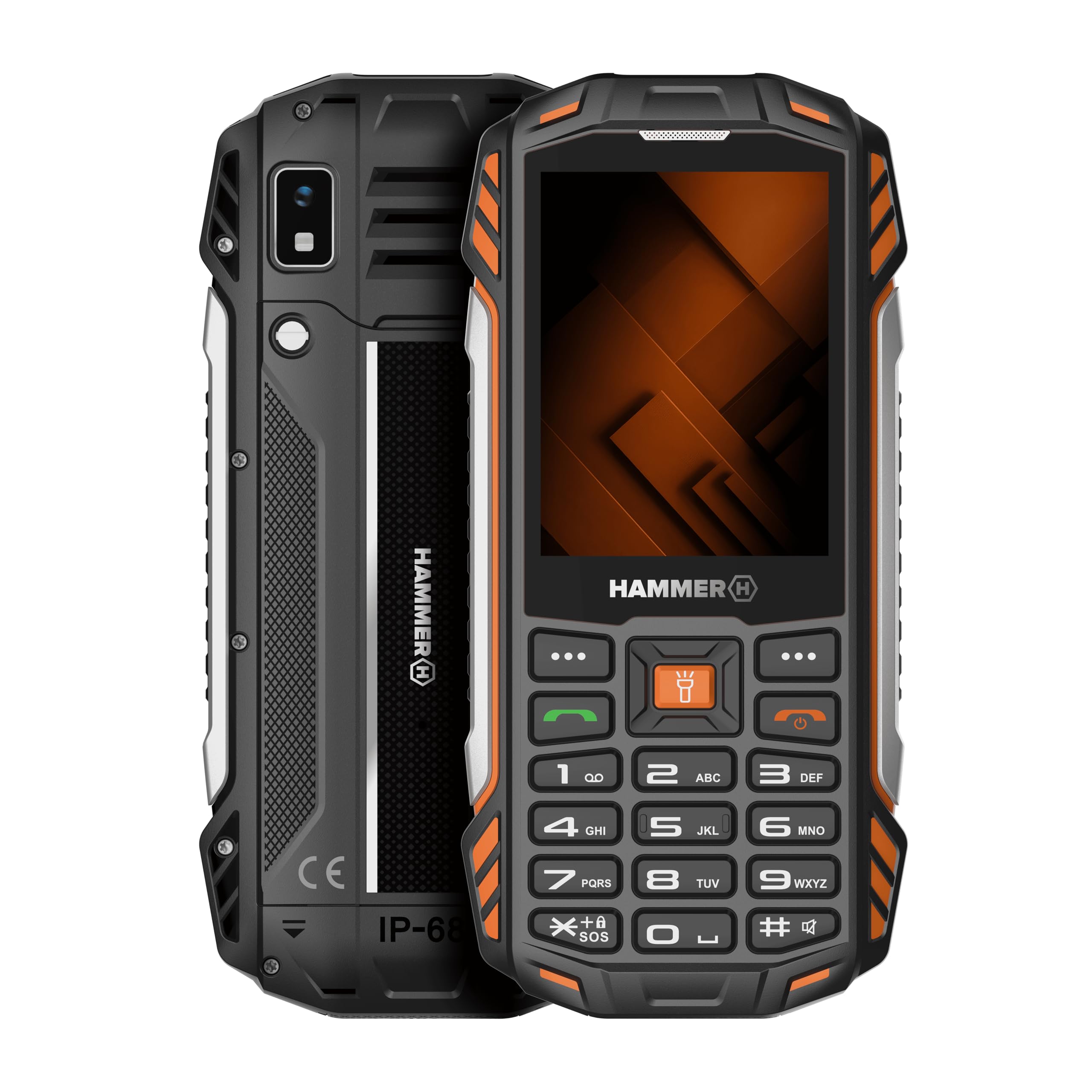 Hammer H Power Plus LTE Outdoor Handy ohne Vertrag, 4000mAh Akku, 128MB Memory, 64MB RAM, 2,8" IPS Display, große Tasten, Taschenlampe, 2 MP Kamera, FM-Radio, USB-C, Dual SIM Nano, Schwarz