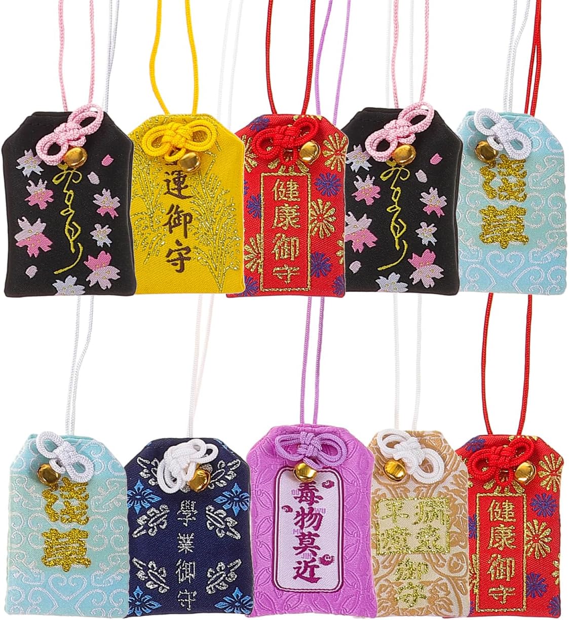 10pcs Japanese Omamori Amulets Good Luck Charms Blessing Lucky Hanging Sachets for Blessing Health Fortune Wealth Success (Assorted Color)