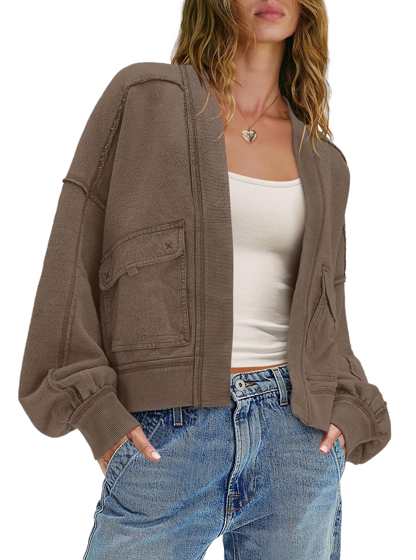 SENSERISE Womens Open Front Sweatshirt Cardigan Oversized Cardigan Casual Long Sleeve Fall Outfits Jacket with Pockets