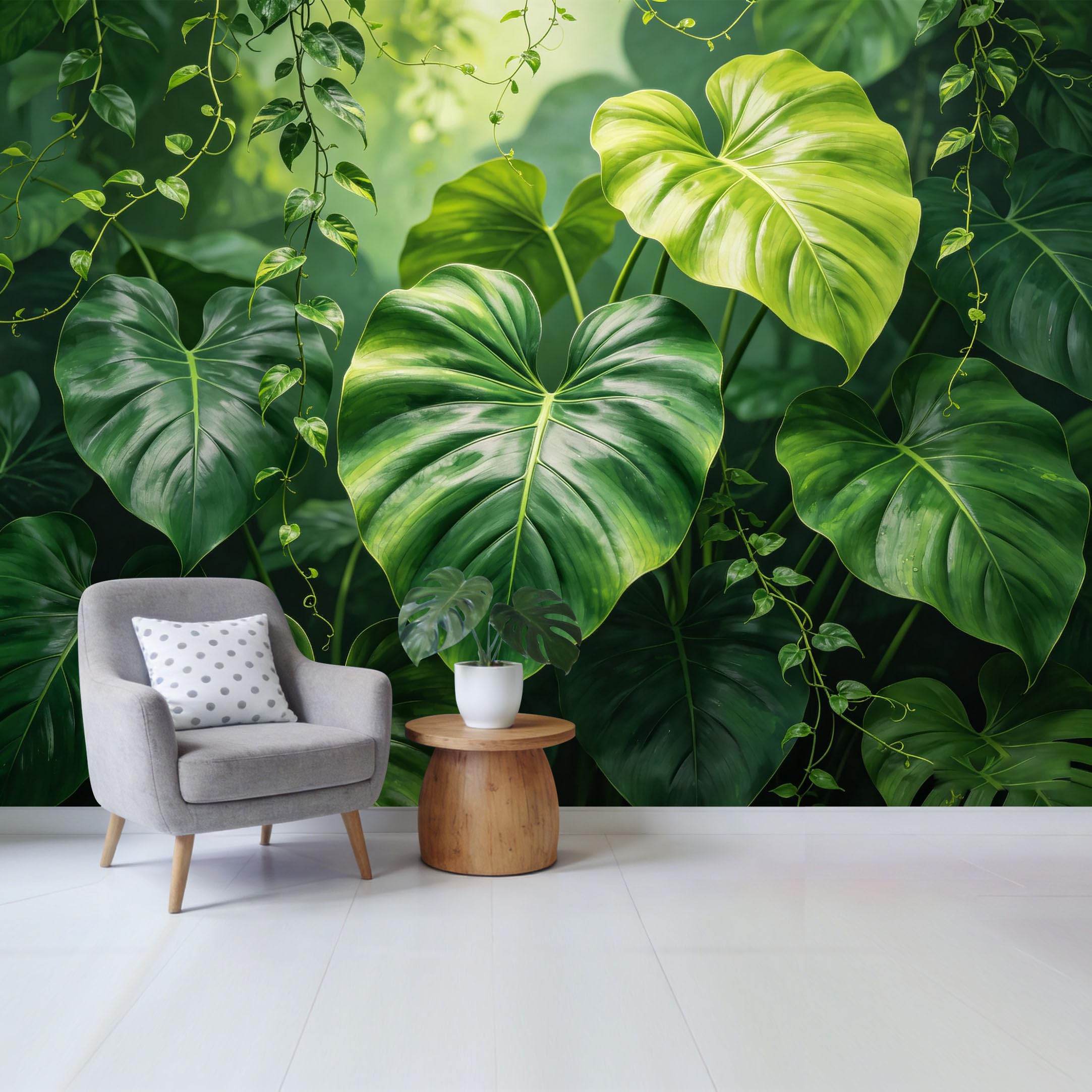 Qzlithotic Yq2605250097 Custom Size Wall Mural Tropical Monstera Leaf Pattern Lush Botanical Forest Aesthetic Selfadhesive Wall Fabric Removable Wallpaper For Home Office Decor