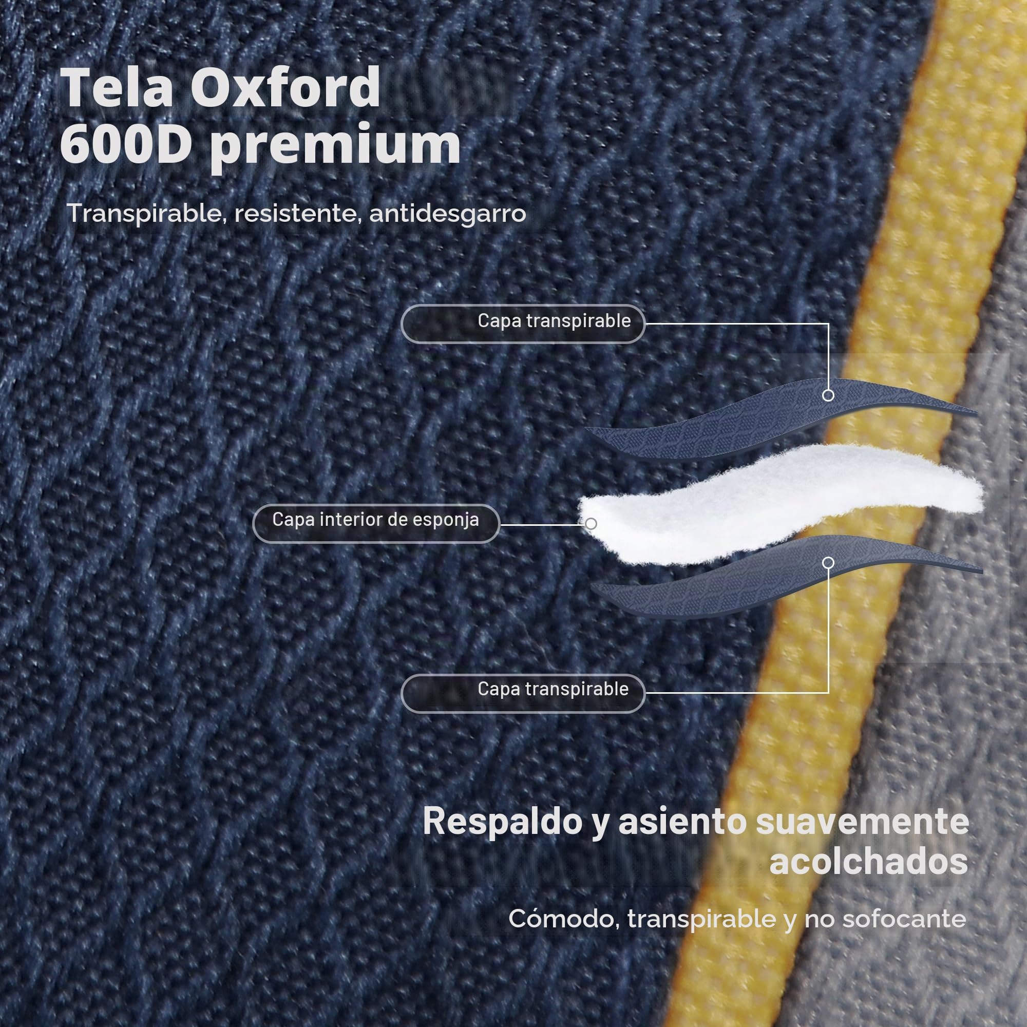 LET'S CAMP Silla de camping plegable de gran tamaño, hasta 200 kg | Con soporte para bebidas, bolsa isotérmica, silla plegable de exterior de Oxford 600D