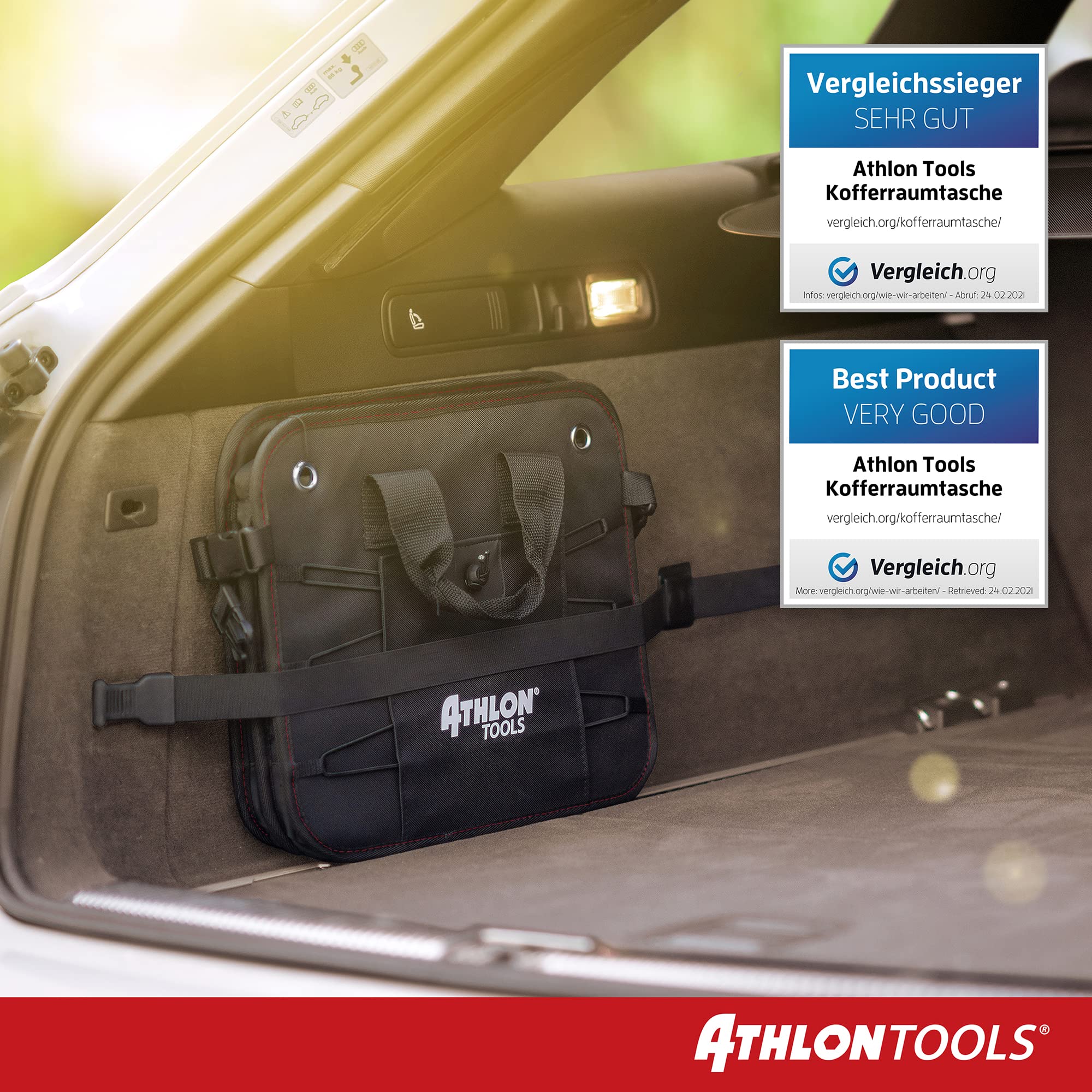 ATHLON TOOLS Borsa per bagagliaio di alta qualità con coperchio, 60 litri, organizer per bagagliaio XXL, fondo extra stabile e impermeabile, con chiusura a strappo