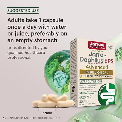 Miniatura 5 de Jarrow Formulas Jarro-Dophilus EPS Advanced, 55 mil millones de probióticos UFC, apoyo digestivo para adultos, 30 cápsulas vegetales de suplemento