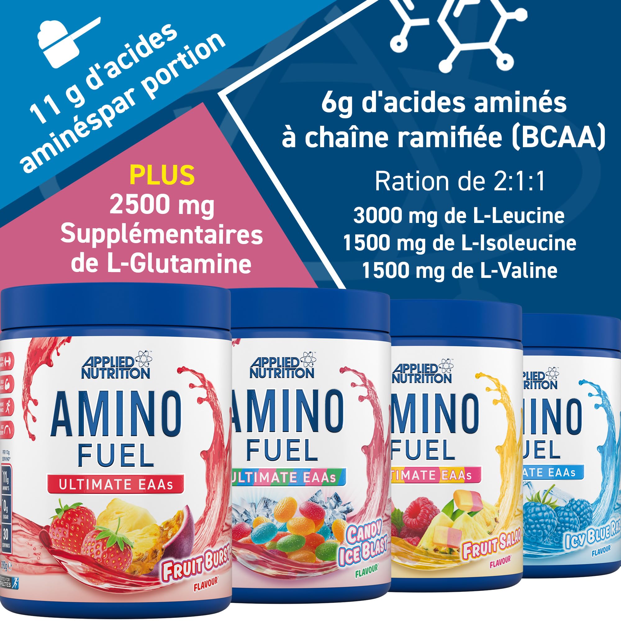 Applied Nutrition Amino Fuel Complément d'Acides Aminés, Poudre d'Acides Aminés Essentiels, BCAA en Poudre, Carburant Musculaire et Récupération (390 g - 30 Portions) (390g, Fruit Salad)