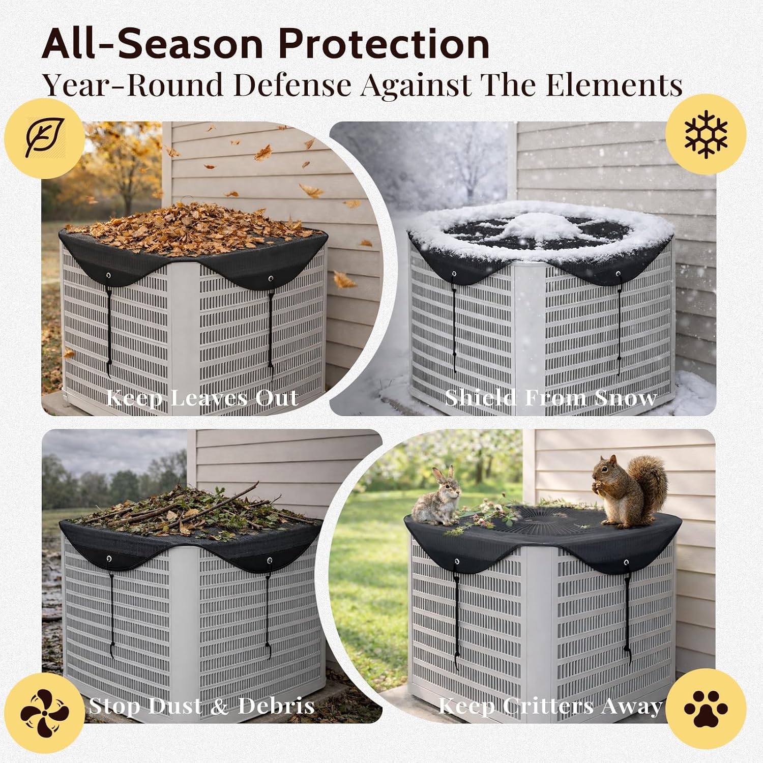 COSFLY Air Conditioner Covers for Outside Units, Mesh AC Cover Outdoor, Breathable Heavy Duty Top Protection, All Seasons, Storage Bag - 36 x 36 Inches