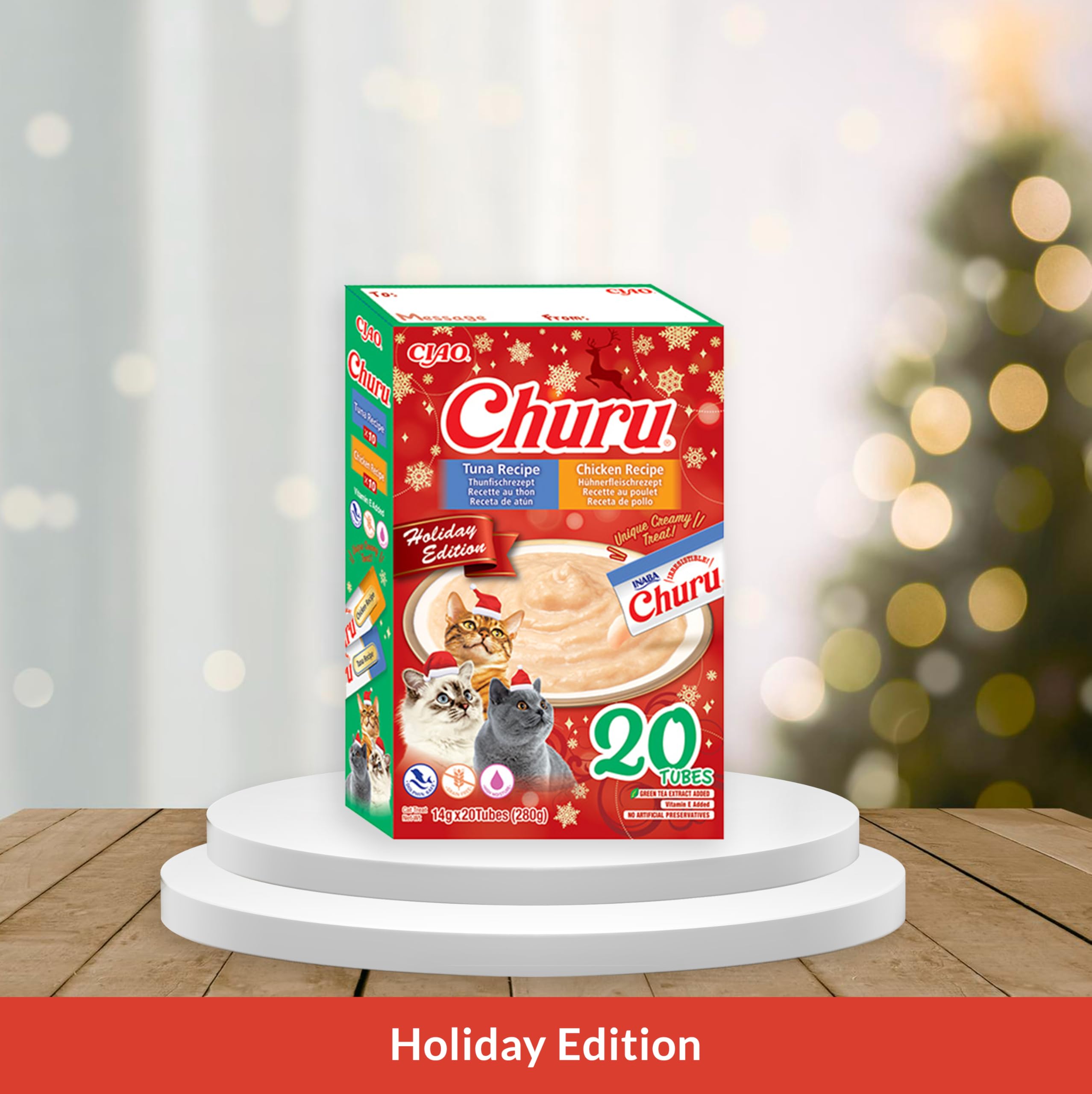 INABA CIAO - Holiday Box Dashi Delights - 10 Kurczak Churu - 10 Tuńczyk Churu - Bogaty w białko - Karma dla kotów - Topping - Naturalne składniki - Smaczne i zdrowe - Karma dla kotów