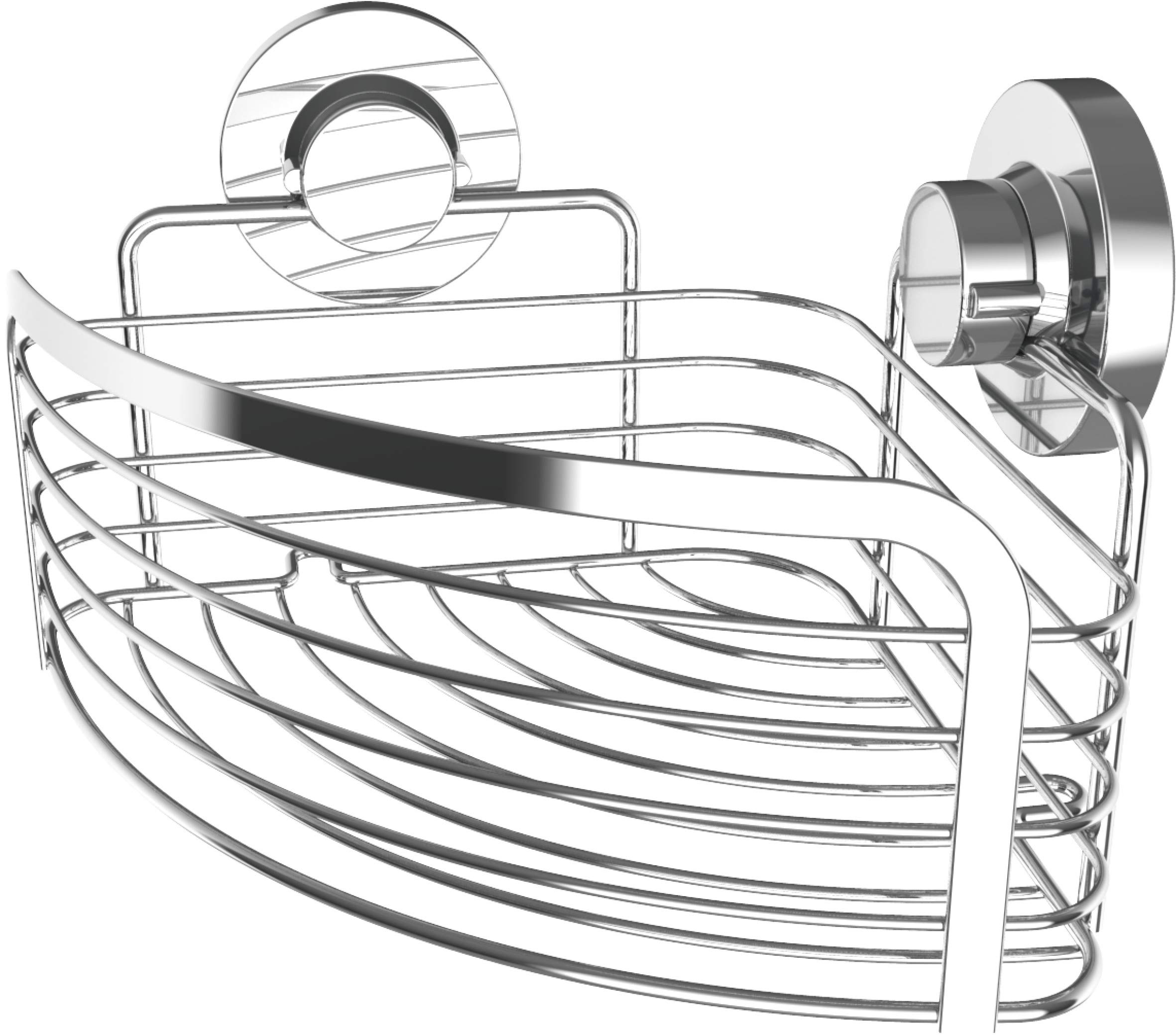 Cornat Corner Basket 3 in 1 - for Corner Mounting - 3 Different Mounting Options with Suction Cup/Adhesive Pad and Drilling - Chrome-Plated/Shower Shelf/Shower Shelf, T340270