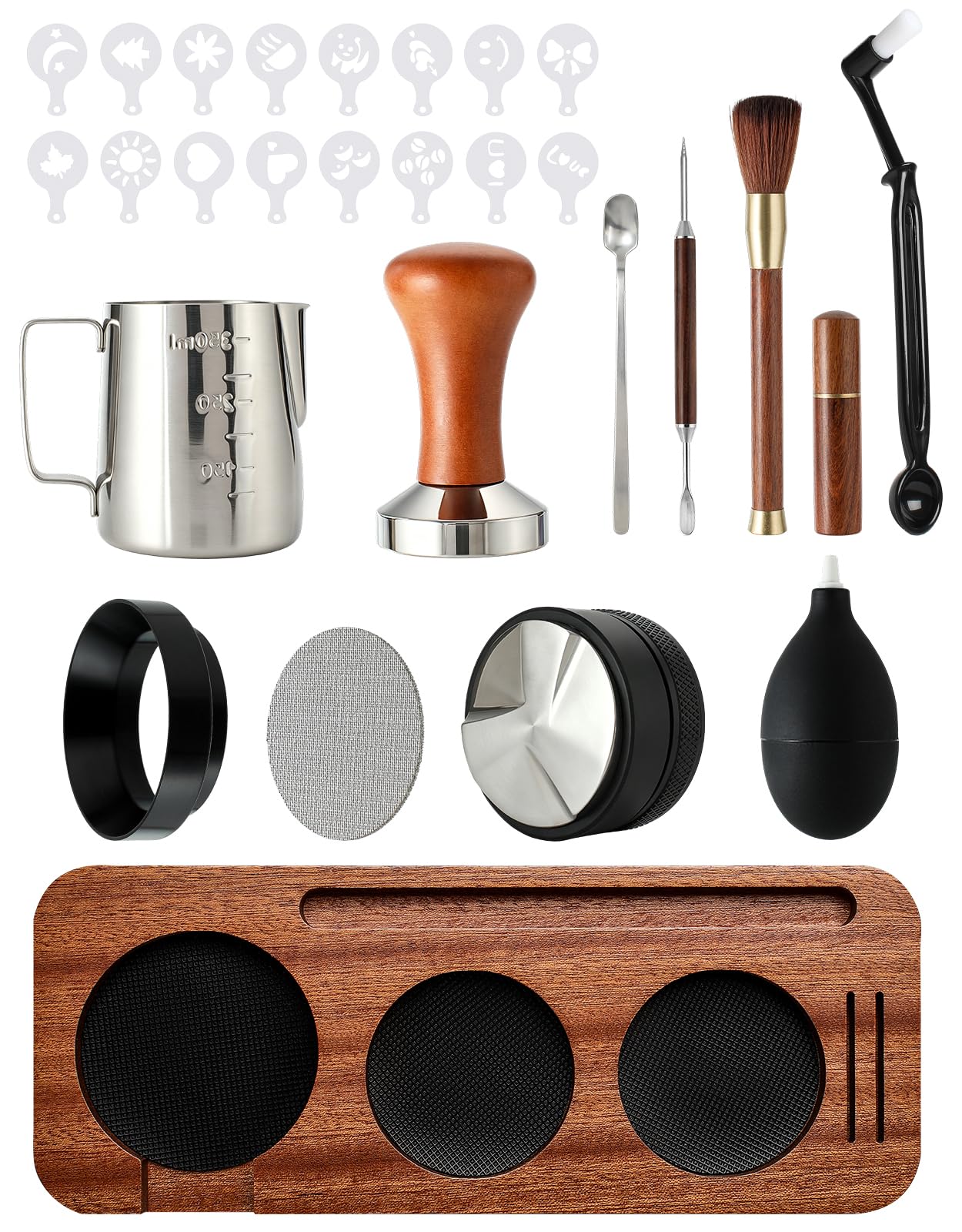 Zestaw narzędzi do ubijania espresso, 28 szt., 51 mm, zestaw akcesoriów do espresso ze stacją ubijającą, narzędziem WDT, tamperem do kawy, lejkiem dozującym, ekranem krążka do espresso i