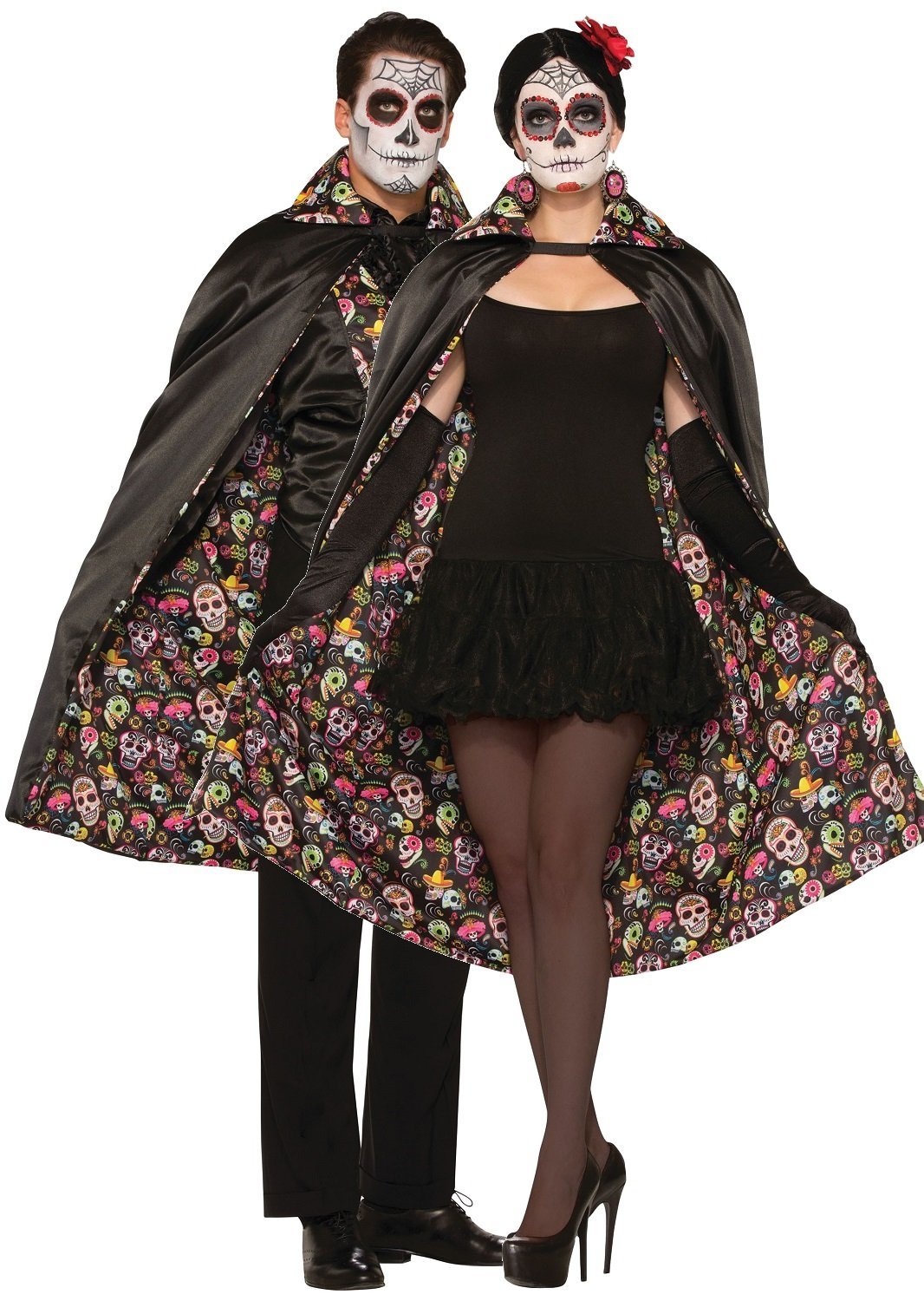 Mens Ladies Mexican Day of The Dead Halloween Fancy Dress Costume Cape Cloak (One Size)
