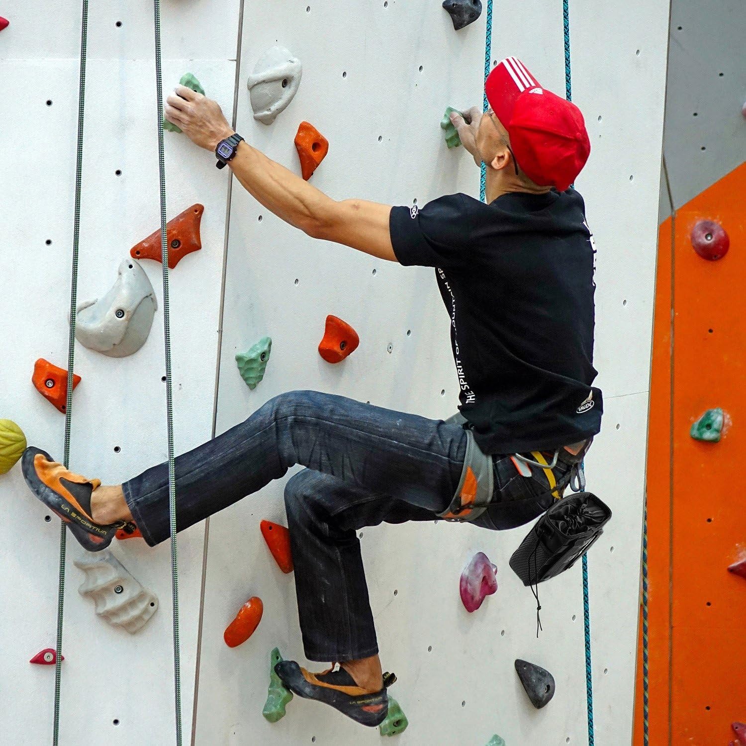 NewBEP Torba na kredę wspinaczkową z przelotkami, idealna konstrukcja kieszeni do wspinaczki, gimnastyki, torby na siłownię, crossfit i podnoszenia ciężarów