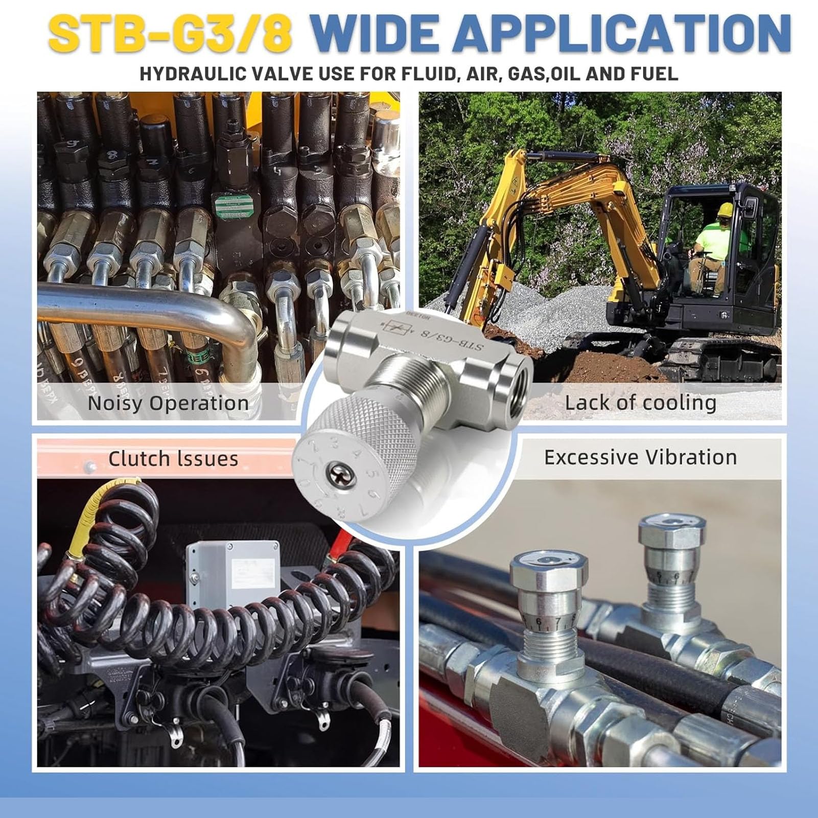 3/8-Zoll-Hydraulik-Durchflussregelventil für Minibagger der STB-Serie (0,8–2 Tonnen), Bidirektionales Hydraulik-Durchflussregelventil mit M14-Anschluss Zur Zylinderdrehzahlregelung