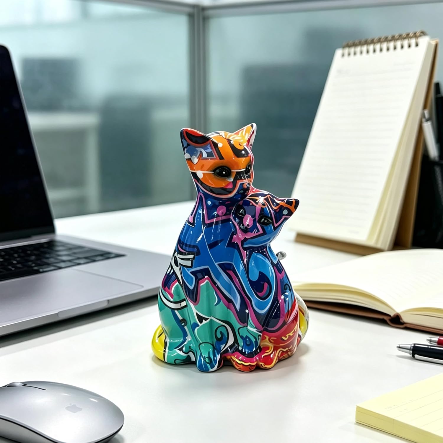 Colorful Couple Cat Statue，Modern Graffiti Art Decor for Home Room image 3
