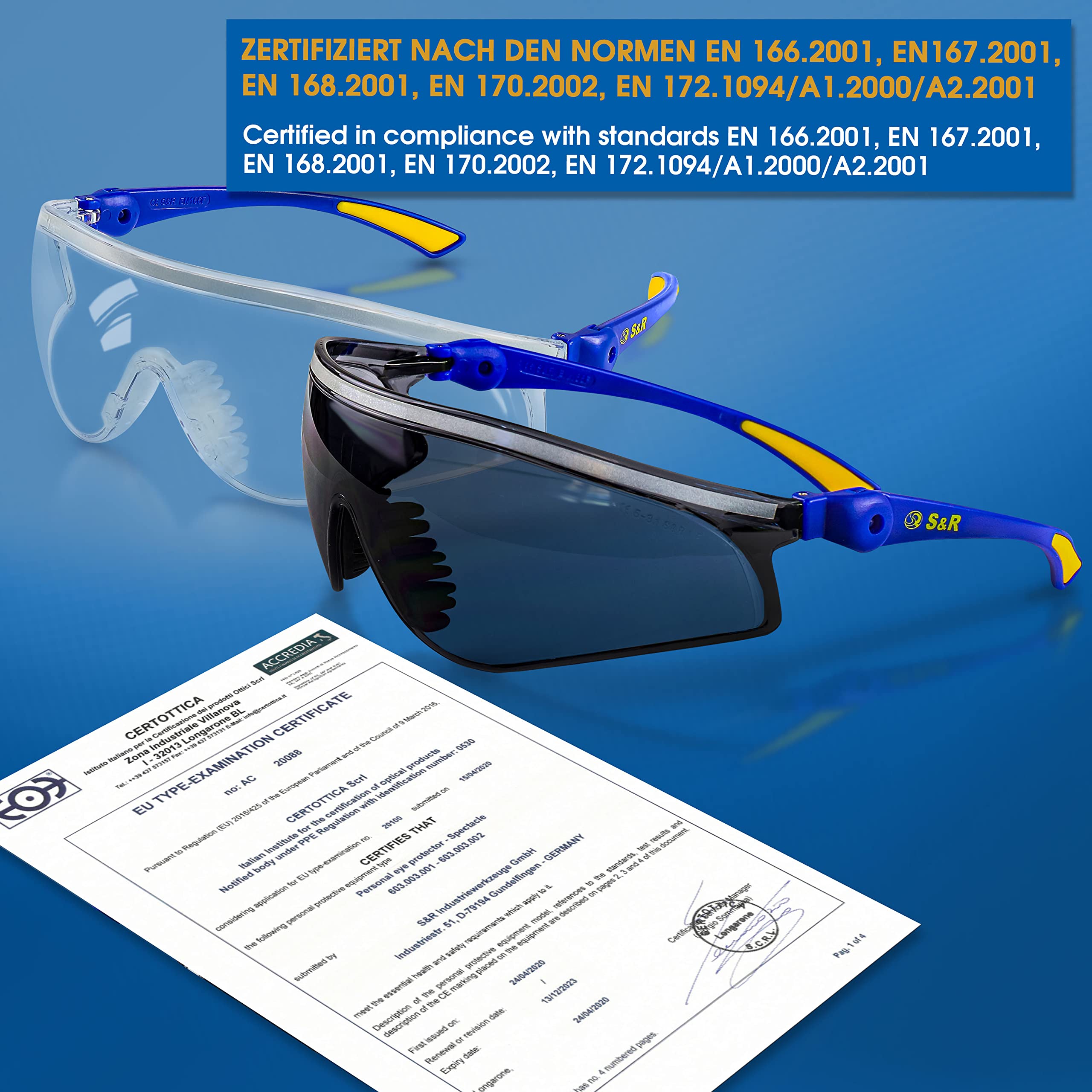 S&R 2 PAIA Occhiali Lavoro Protezione Sole Sport Ciclismo Anti UV400 Certificati in Italia. Occhiali Sicurezza Avvolgenti Leggerissimi