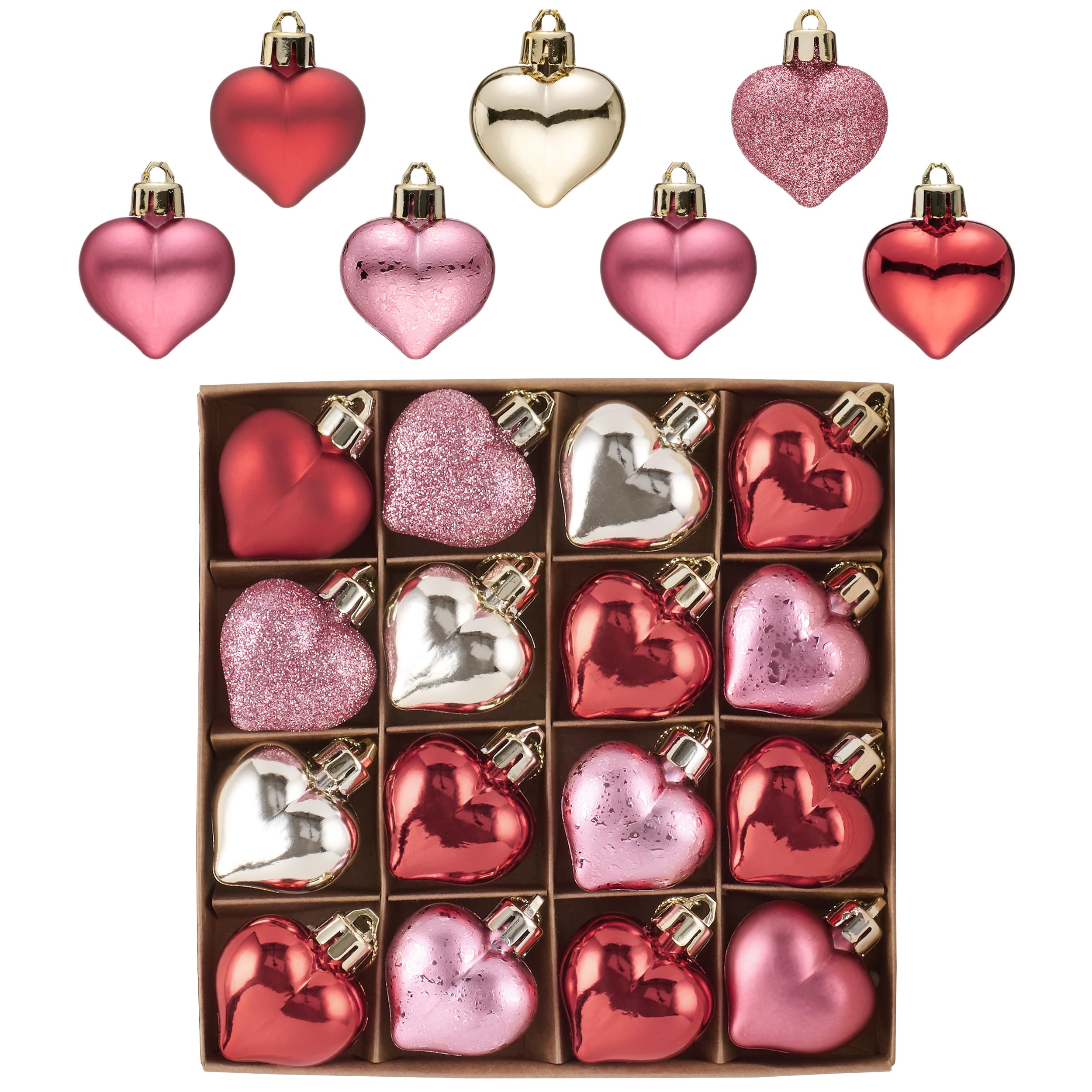 Valery Madelyn 16 piezas de decoración para árbol del día de San Valentín, inastillables, bolas de corazón con purpurina roja y dorada para colgar en el hogar, 4 cm