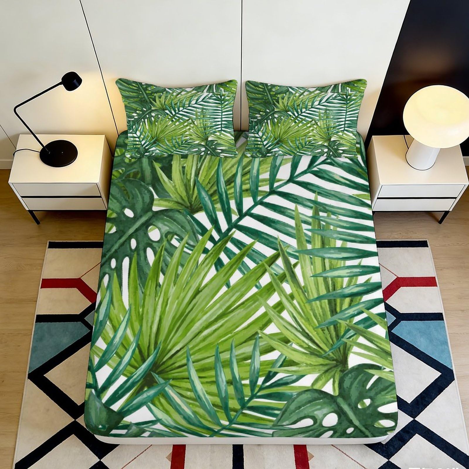 Pnayamiorkfel Style-3 3D Printed Tropical Jungle Leaves Fitted Sheet Microfiber Soft Green Botanical Bed Cover For Bedroom Dorm Decor 90X200x25cm