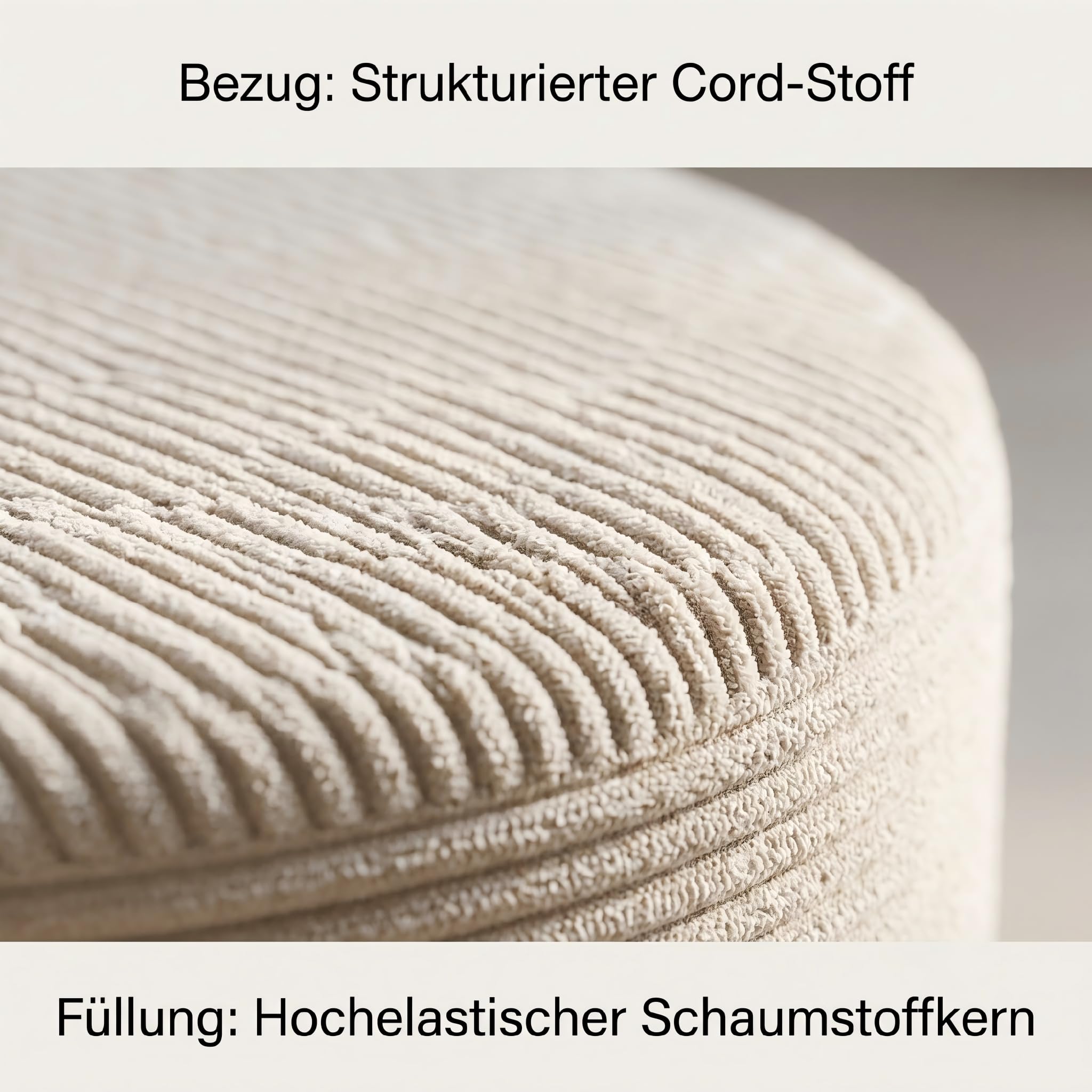 Cord Sitzhocker 2er Set Rund, Sitzpouf Beige aus Cord-Stoff, Fußhocker Wohnzimmer, Kaffeetisch Alternative, Pouf Set Groß & Klein, Ø72x38cm