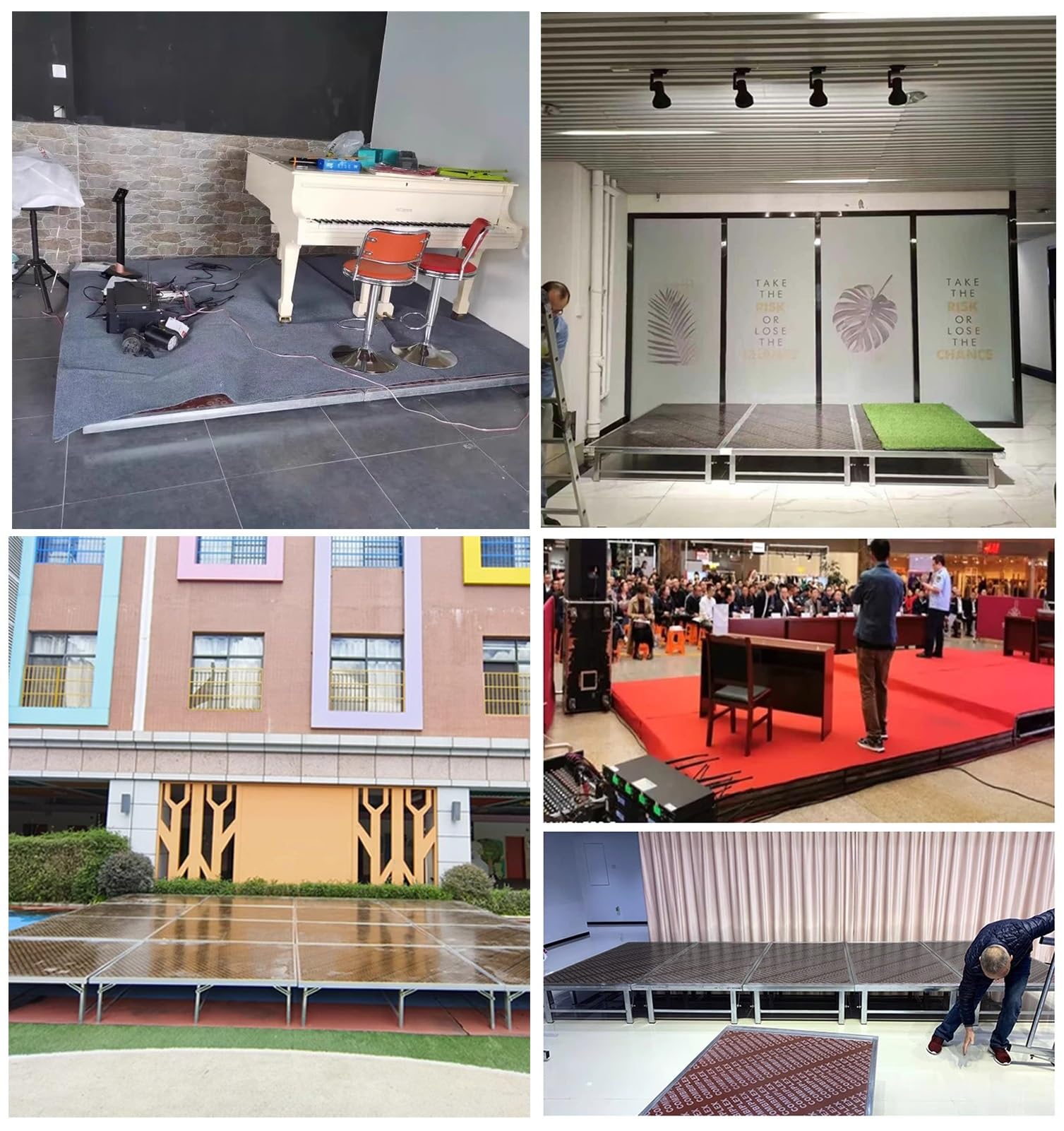 ZIMGOD Palco Modulare Pedana per Palco Rettangolare Modulare, Pedana per Palco 128 x 100 cm con Gambe Pieghevoli, Pannello Composito e Scala in Metallo per Canto Corale(Height 20cm (7 7/8in))