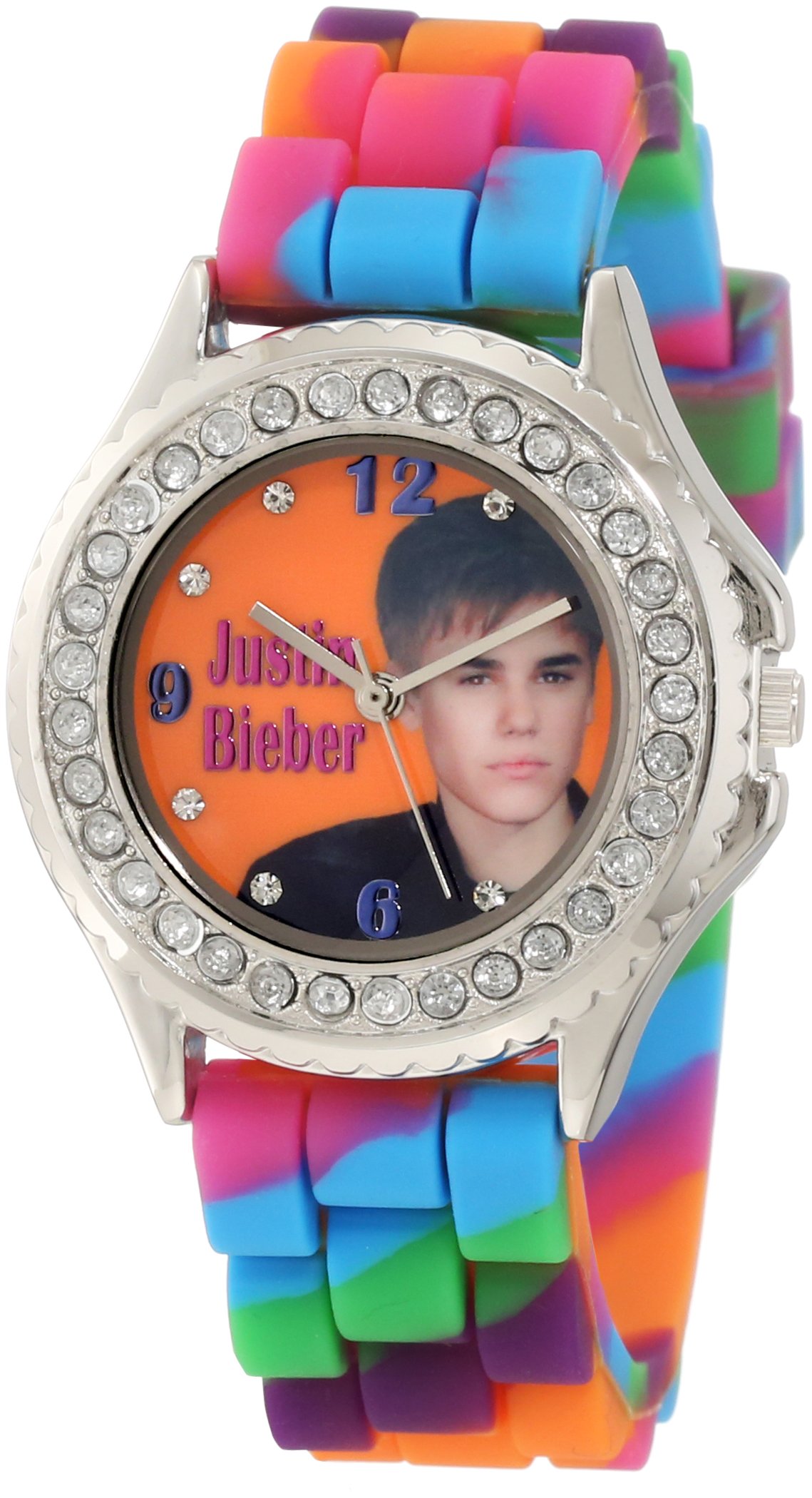 Justin Bieber Women's Tie-Dye Rubber Strap With Stones On Bezel Watch