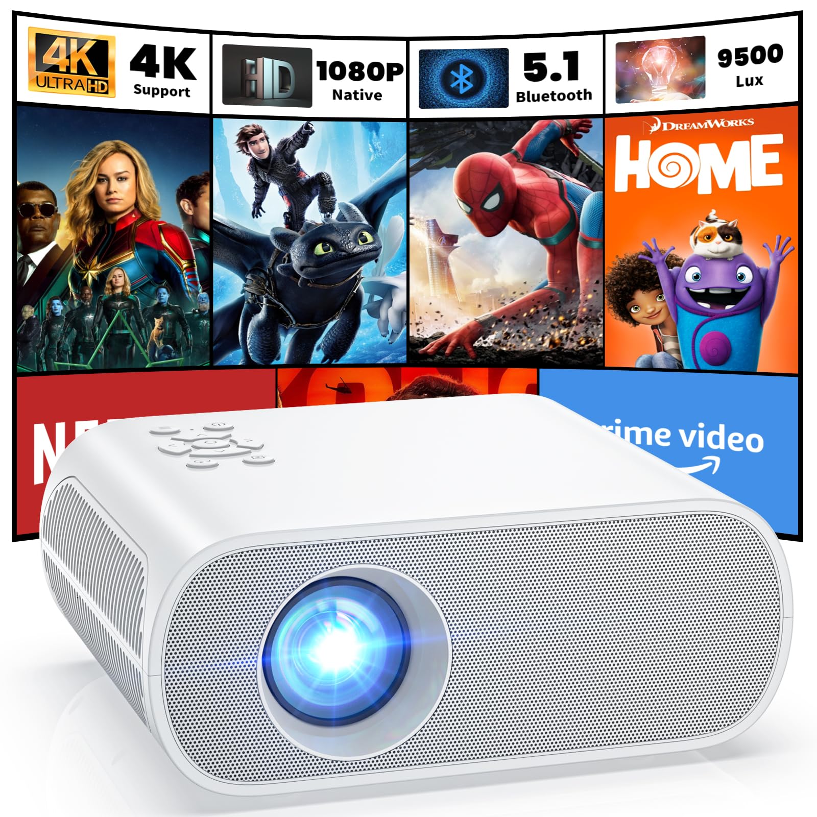 Mini Projector - 2400Lux Hompow Portable Video Projector 1080P Supported 176" Display, 50,000 Hours Led, Compatible W/TV Stick/HDMI/VGA/USB/TV Box/Laptop/DVD/PS4/Wii for Home Theater, Game&Part