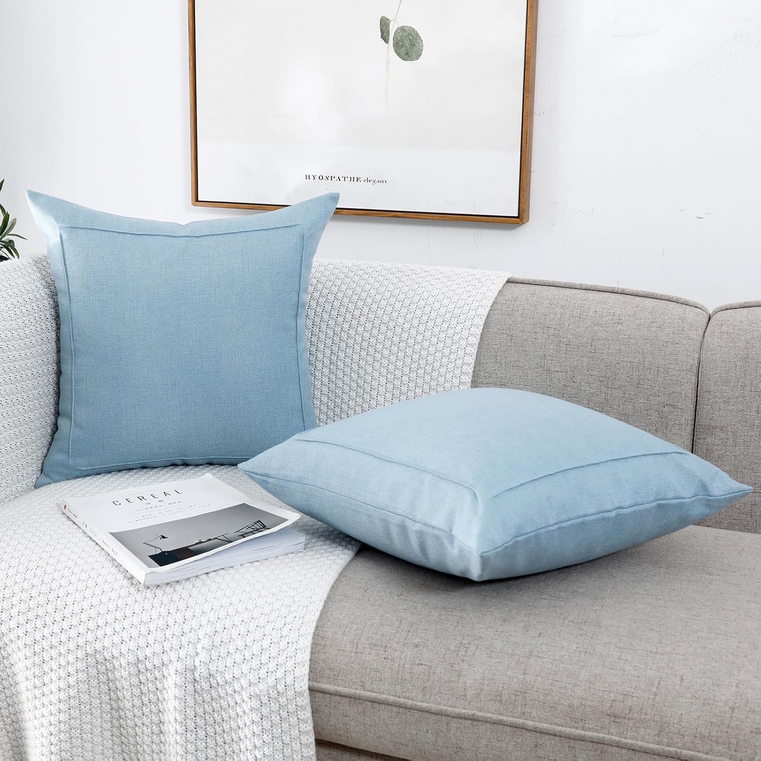 Jepeak 20x20 Inch Burlap Linen Throw Pillow Covers, Pack of 2 Decorative Farmhouse Rustic Neutral Pillow Covers Square Durable Cushion Cover for Sofa Couch Bed Home Decor, Baby Blue - Image 4