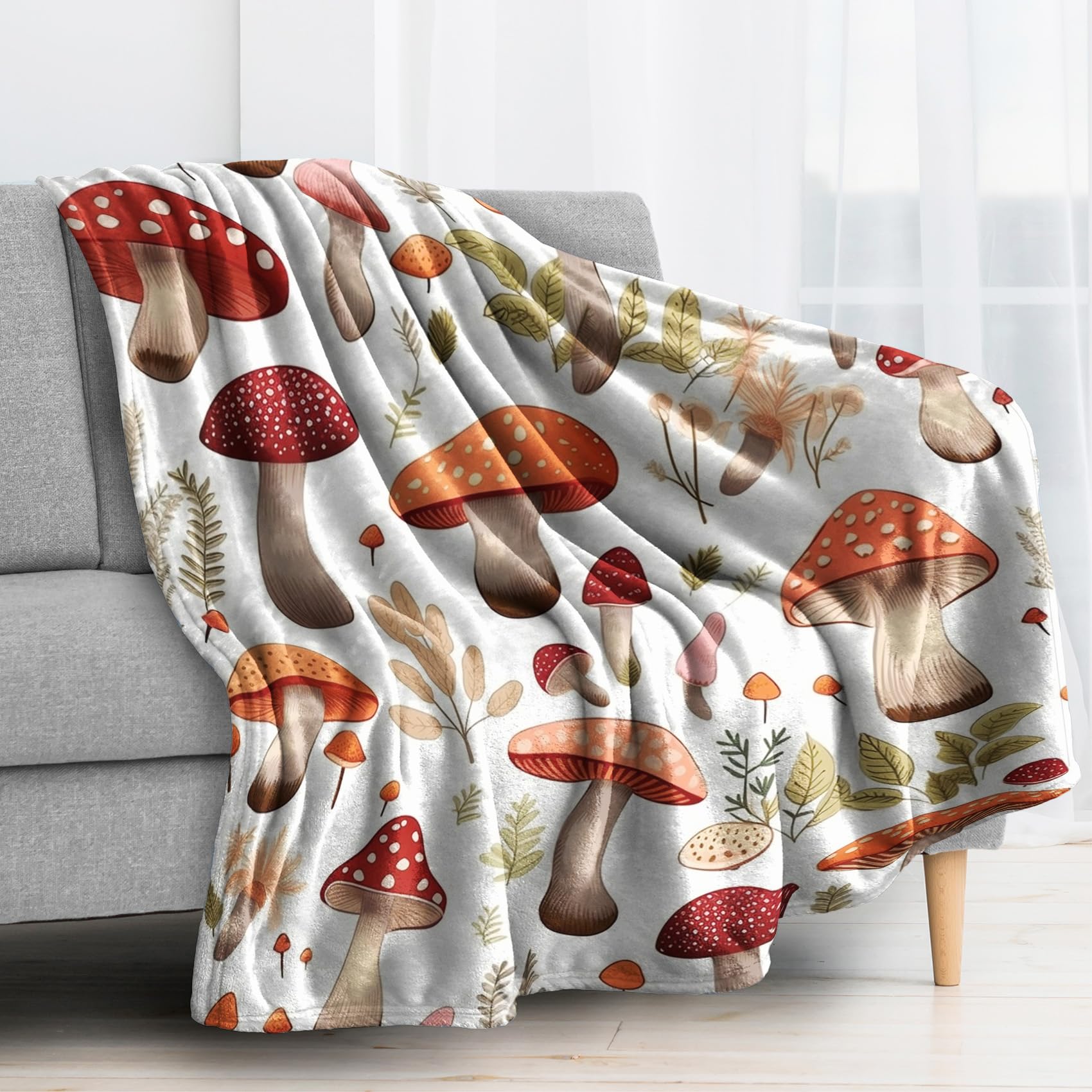 ZDABAOEC Plaid Polaire, Motif Champignon, Couverture Lit 1 Personne, Jete De Canape 130x150, Couvertures Et Plaids Flanelle Ultra Doux