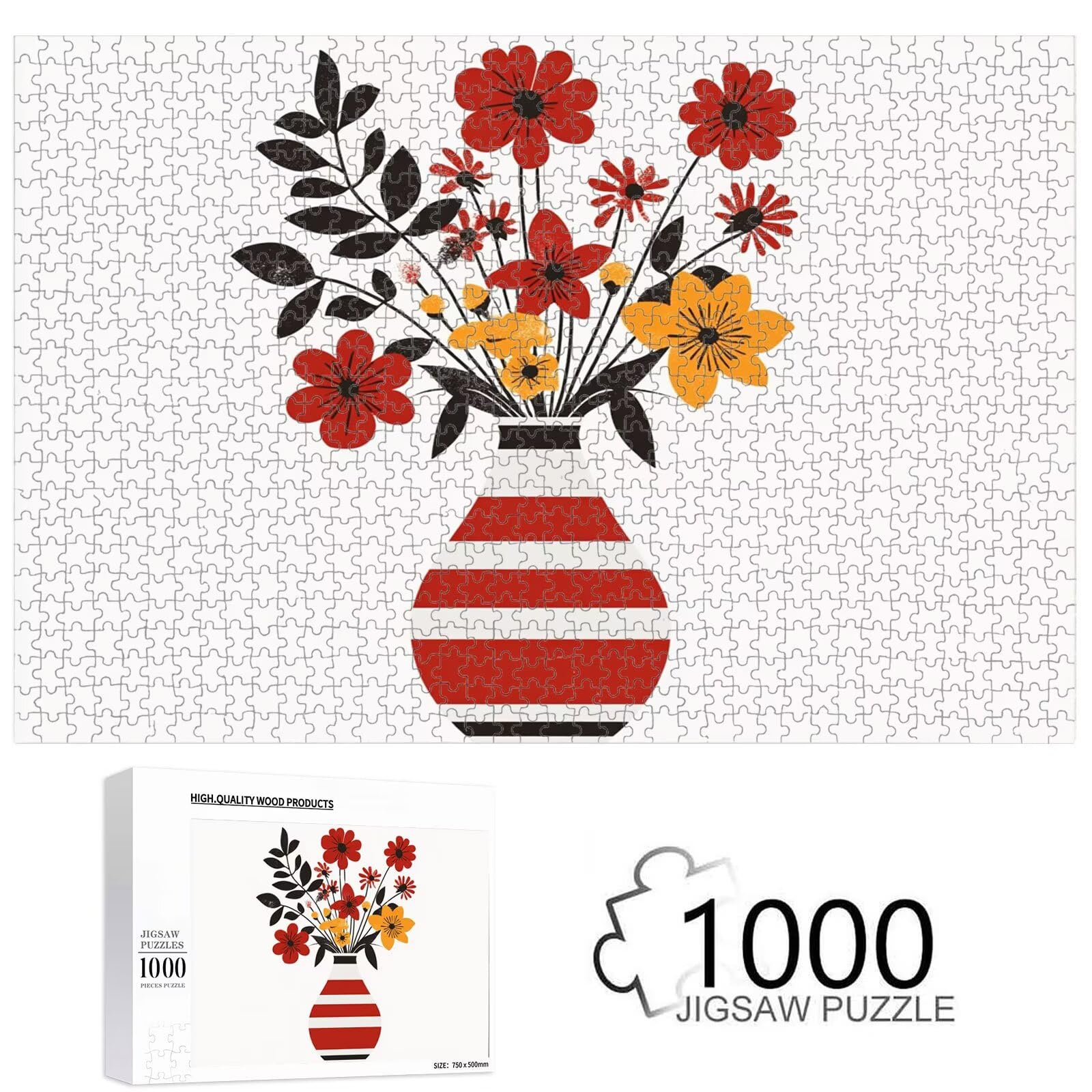 Puzzle 1000 elementów, kwiat & czerwone trwałe drewniane puzzle 1T#1291 | Drewniane puzzle, precyzyjne cięcie, jasne atramenty, relaksujący wypoczynek, wystrój domu, prezent, 50x75cm