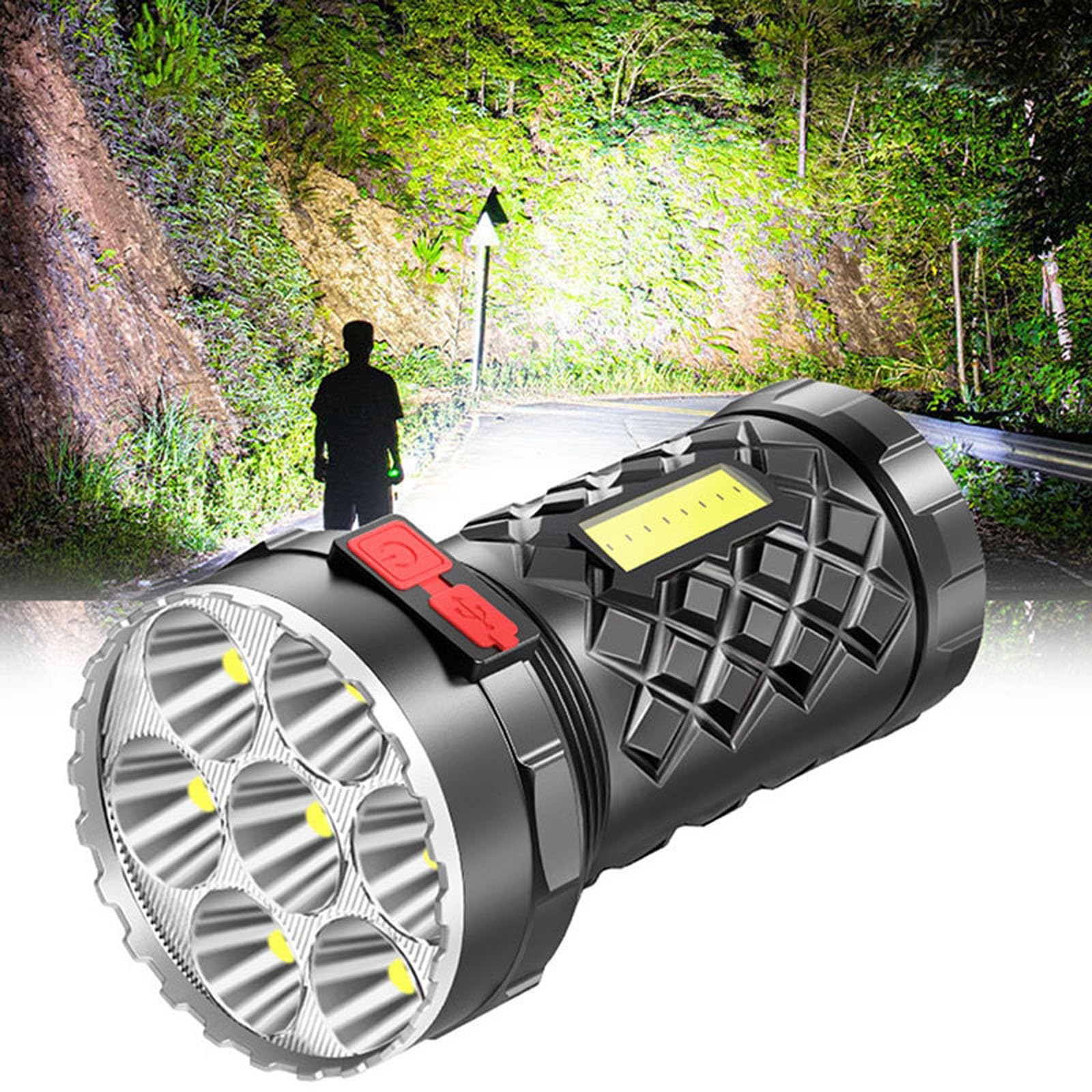 Torcia a LED ricaricabile da 200000 lumen, ad alta potenza, per uso esterno e di emergenza, torcia luminosa, design compatto per la portabilità