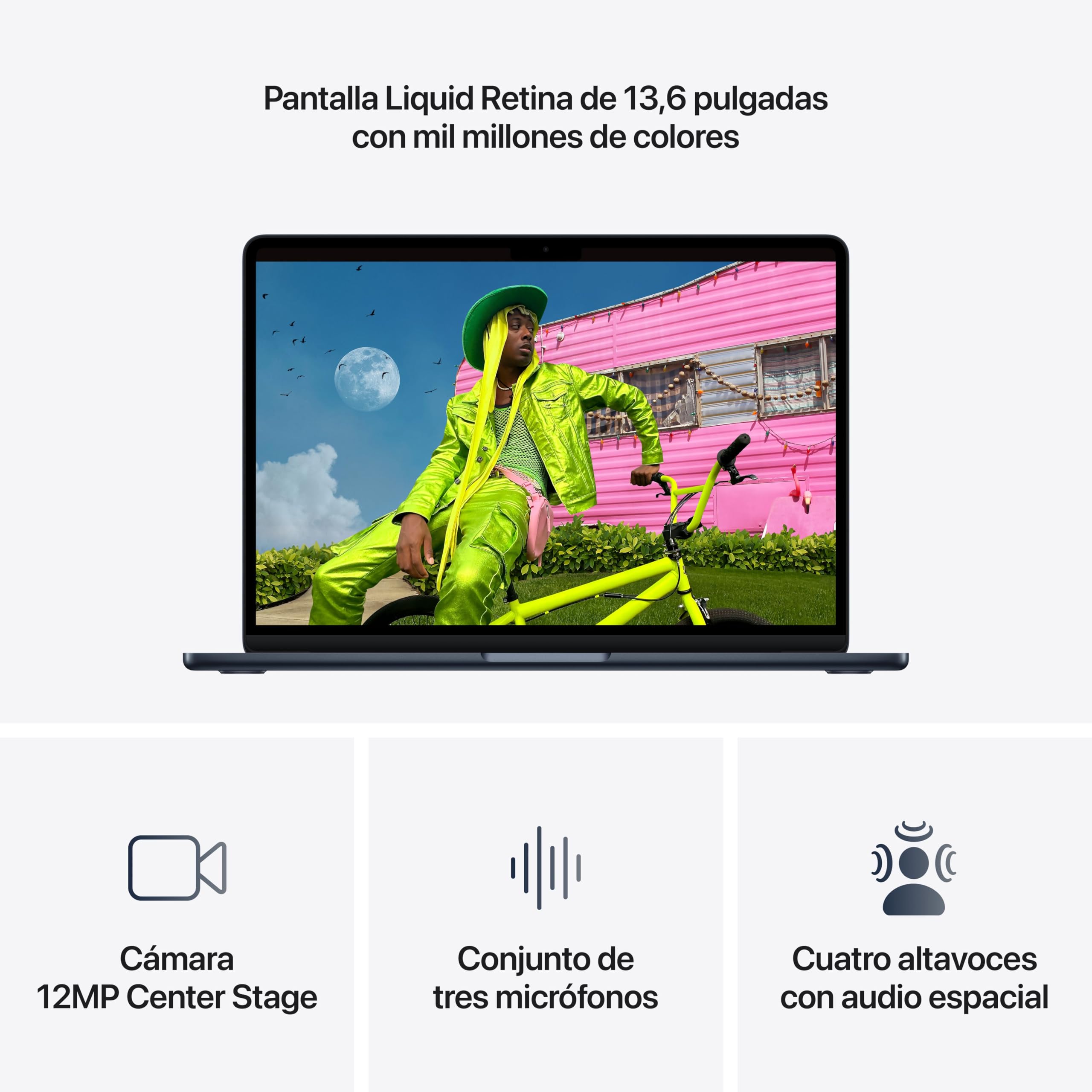 Apple MacBook Air de 13,6 Pulgadas con Chip M5: Pantalla Liquid Retina, CPU de 10 núcleos, GPU de 8 núcleos, 16 GB de Memoria unificada, 512 GB de SSD, Wi-Fi 7,Teclado español; Medianoche — view 3
