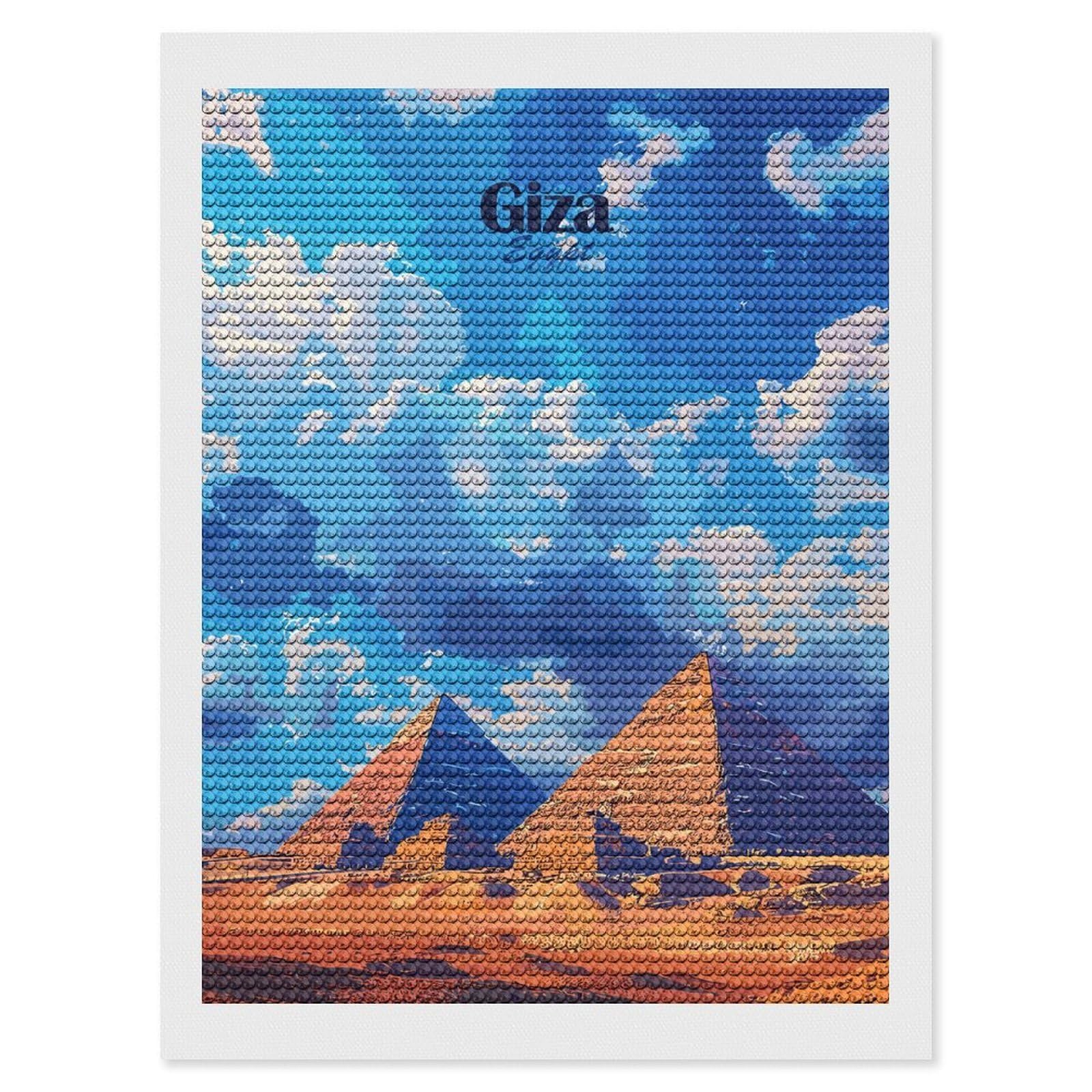Junmoney Giza Pyramids, Egypt Diamond Art Kit 12"x16", Modern Decor, for Adults, Printed Canvas, Holiday Gift Idea, Fun Craft Experience