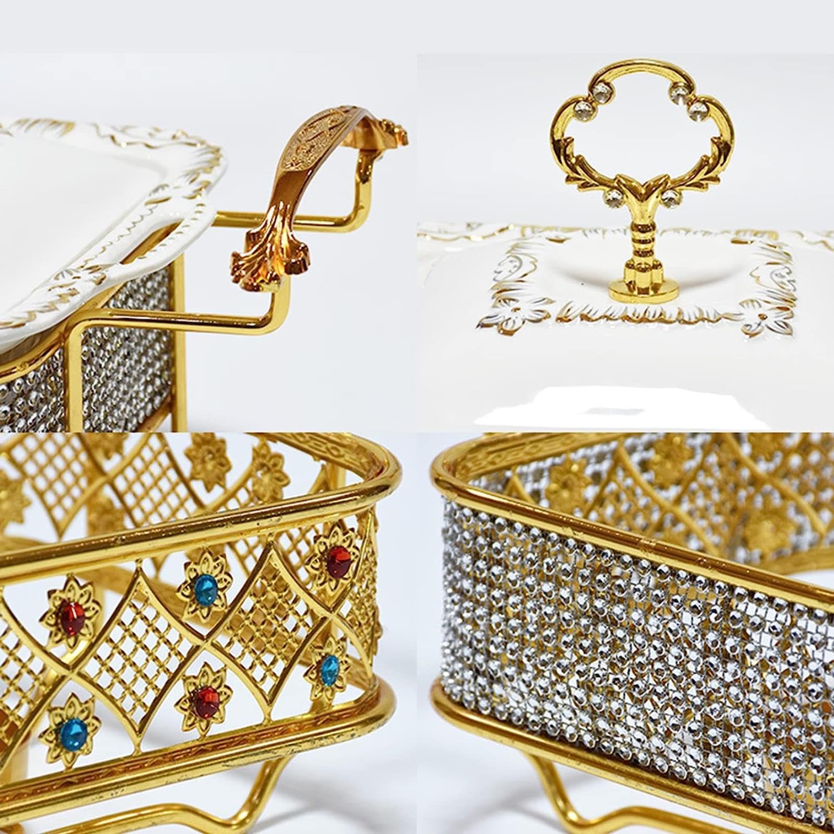 Servidor y Calentador de bufé para Catering - Juego de bufé con Placa calefactora de Acero Inoxidable, Calentador de Alimentos para Eventos con Tapa de Cristal y empotrable (Diamante Blanco,