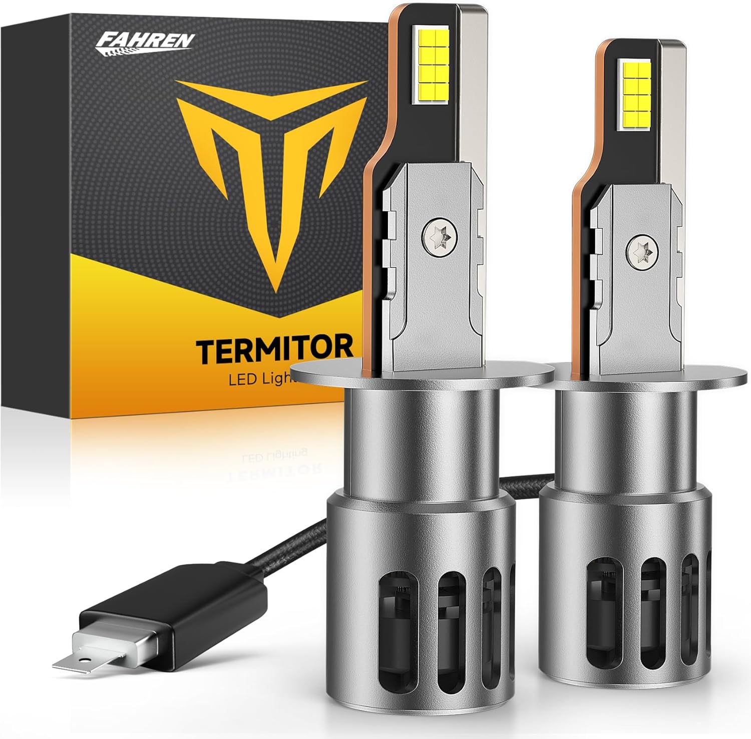 Brightest H1 Bulbs High beam, 60,000LM 12X Super Bright, 1:1 Mini Size 6500K Cool White IP68 Waterproof Automotive Replacement H1 Fog Lights, 3-Minute Plug and Play Installation, Pack of 2