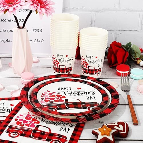 Miniatura 4 de Whaline Juego de vajilla desechable para el día de San Valentín 50 platos de papel 25 servilletas 25 tazas para el día de San Valentín suministros