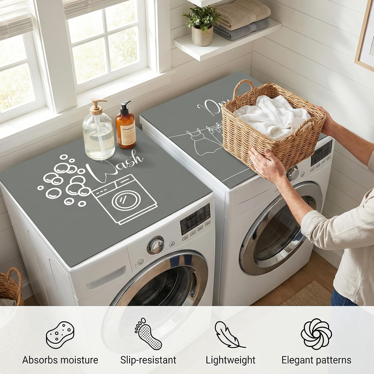 2 Pcs Washer Dryer Topper Covers Washer and Dryer Topper Covers 27 x 27 Inch Non Slip Dust Proof Quick Drying Silicone Top Protector Mat for Home Kitchen Laundry Room