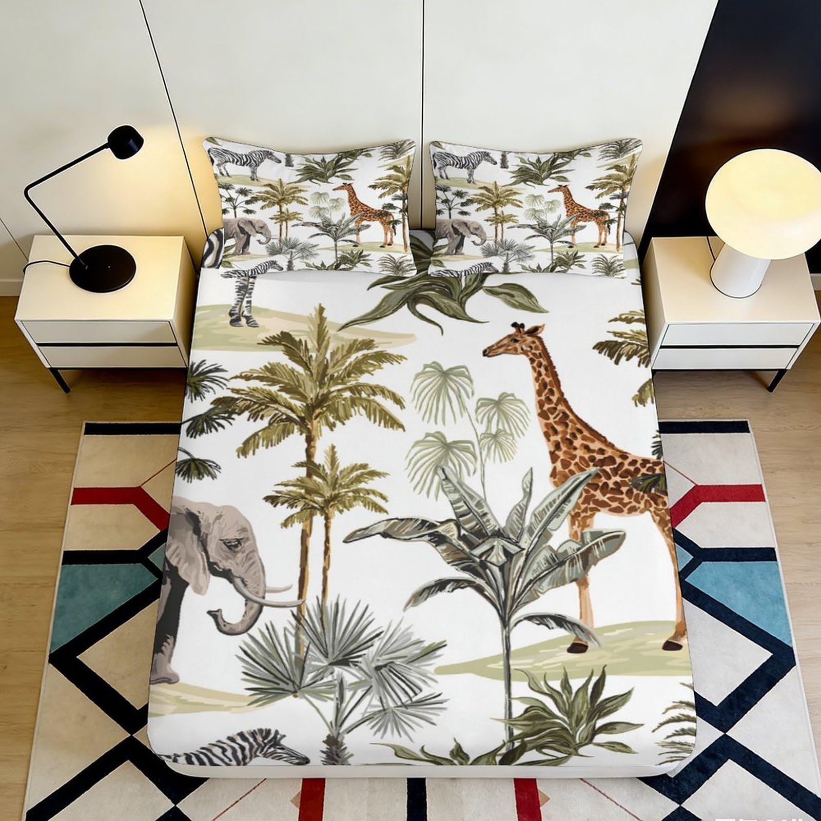 Jqzkxnhpbr Style-2 3D Printed Safari Jungle Fitted Sheet Microfiber Soft Animal Bed Cover Elephant Giraffe Bedroom Decor Protection 90X200x25cm
